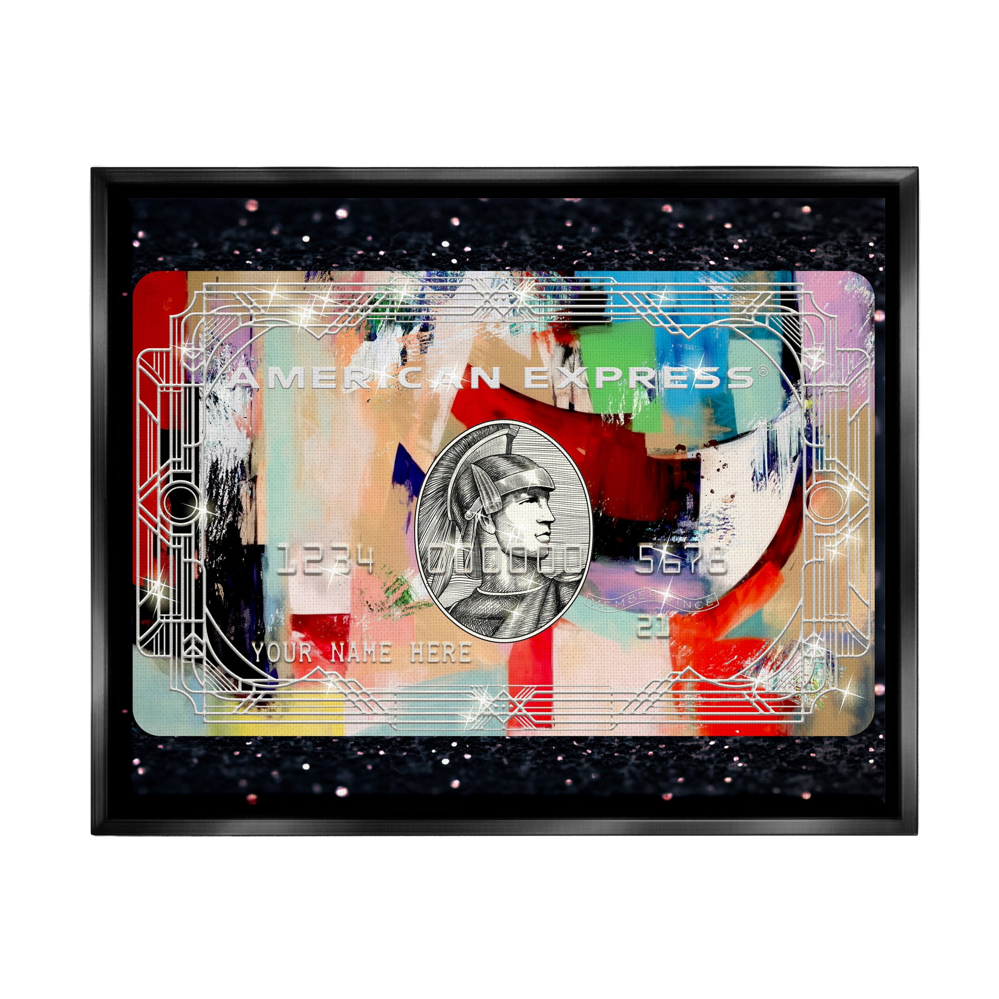 Stupell Industries Credit Card on Black Abstract Painting Black Floater Framed Art Print Wall Art, 21 x 17