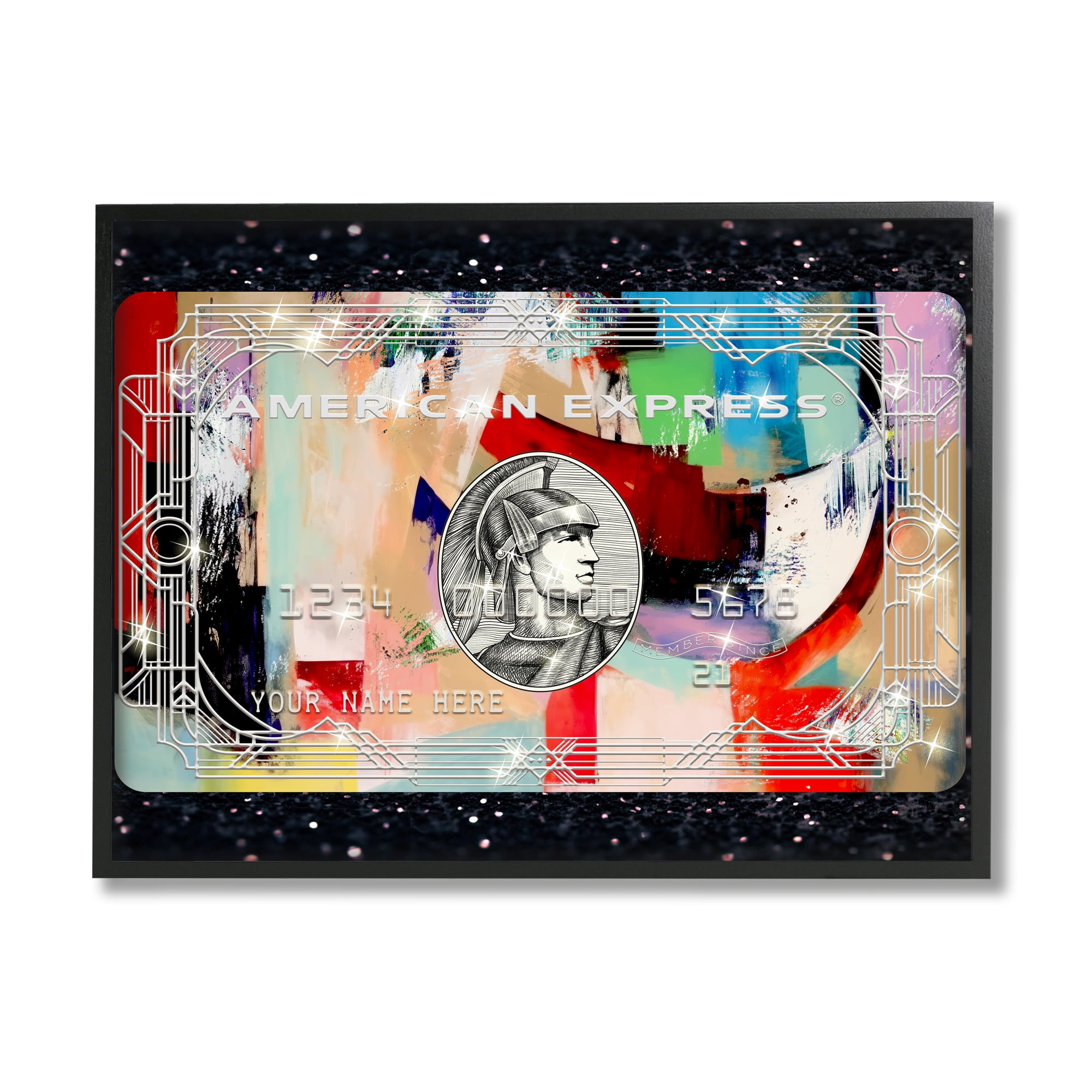 Stupell Industries Credit Card on Black Abstract Painting Black Framed Art Print Wall Art, 30 x 24