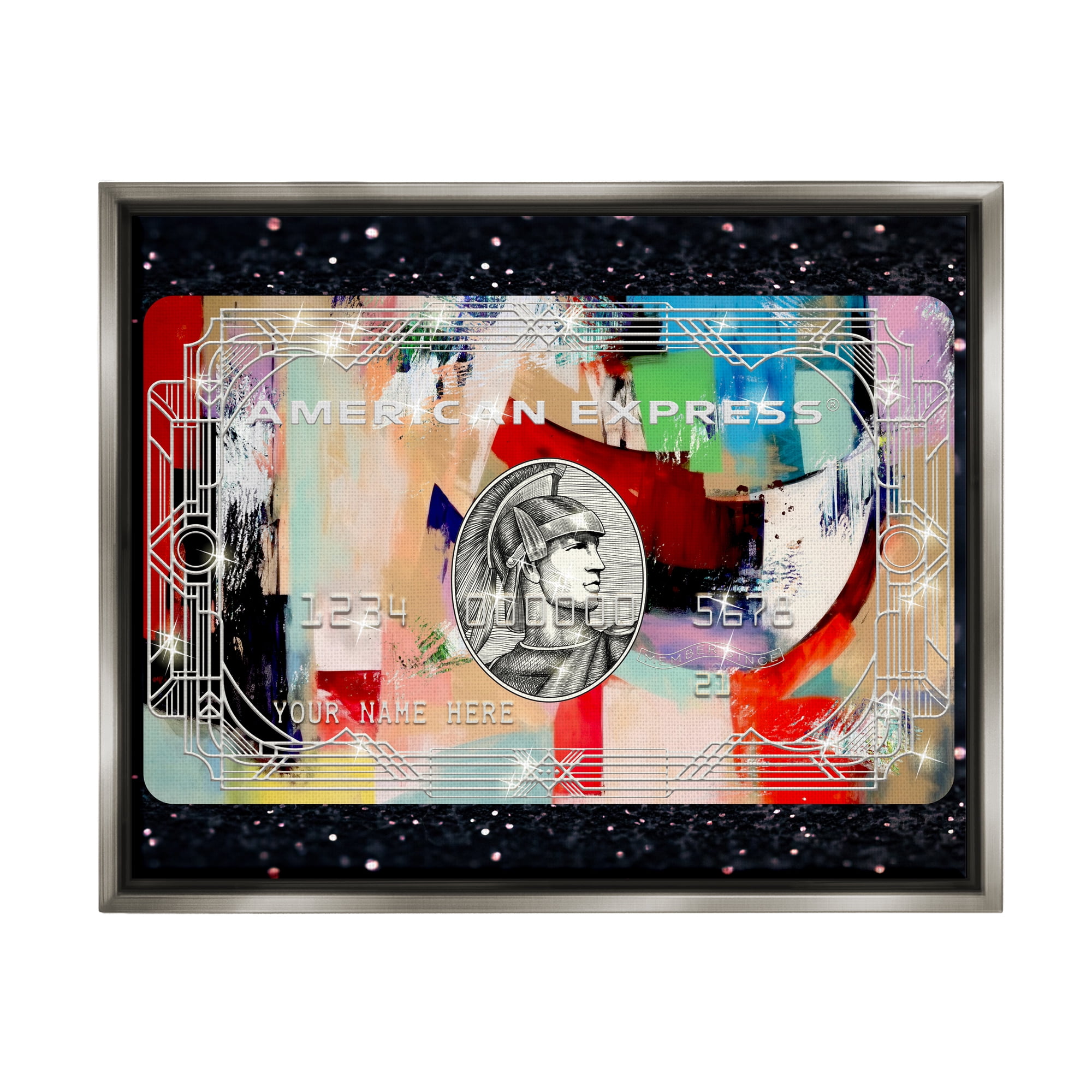 Stupell Industries Credit Card on Black Abstract Painting Gray Floater Framed Art Print Wall Art, 31 x 25