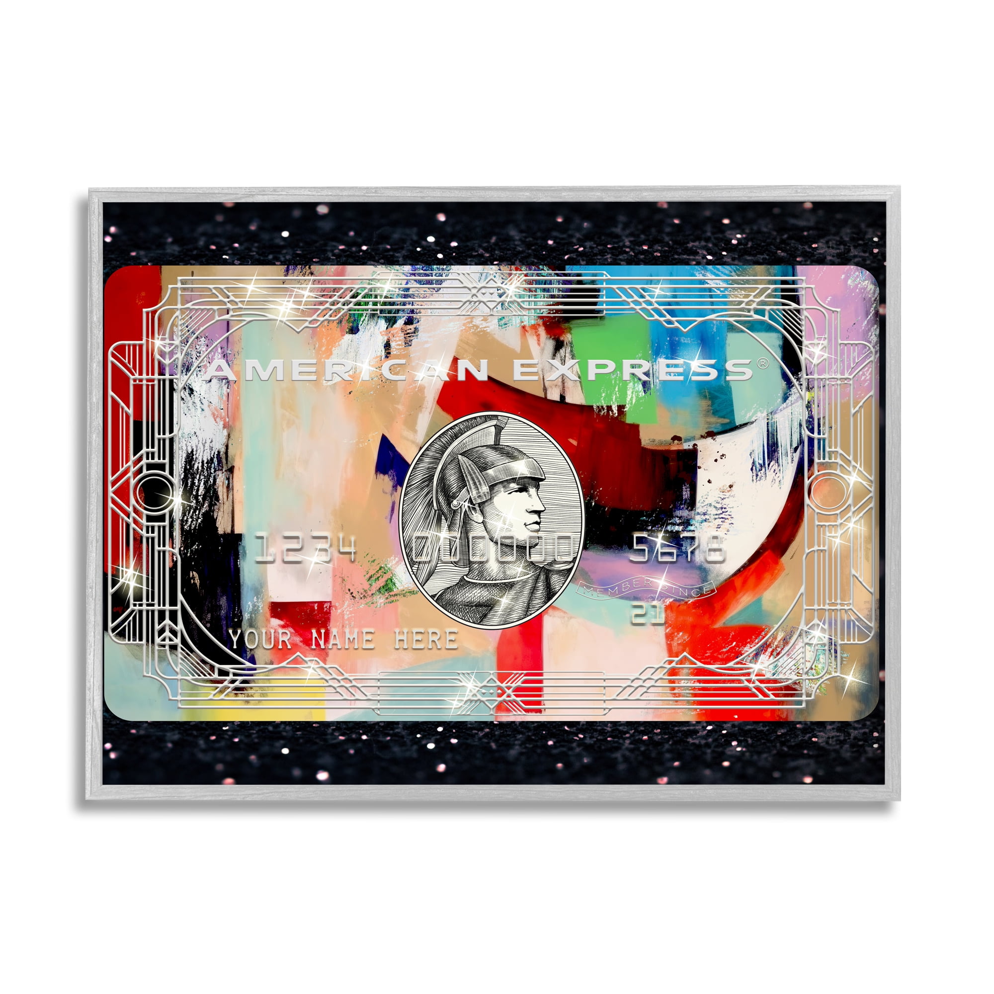 Stupell Industries Credit Card on Black Abstract Painting Gray Framed Art Print Wall Art, 14 x 11