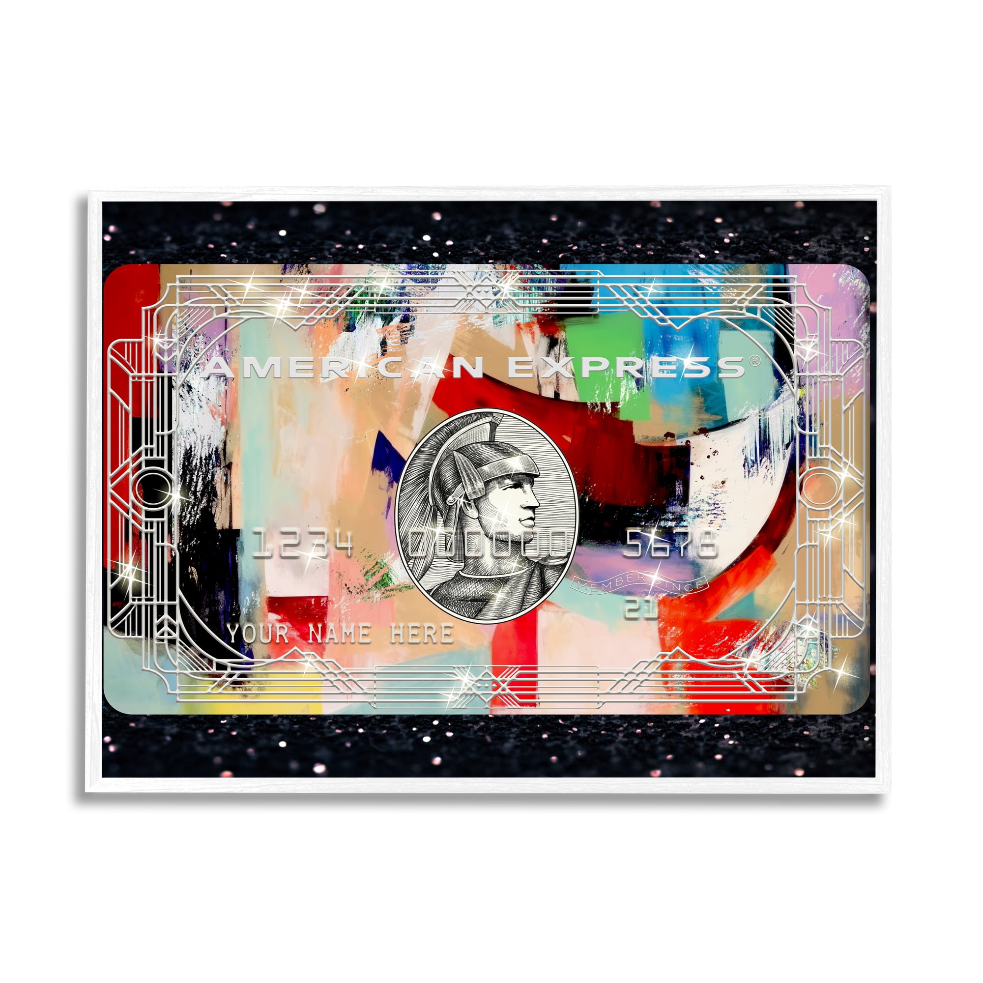 Stupell Industries Credit Card on Black Abstract Painting White Framed Art Print Wall Art, 14 x 11