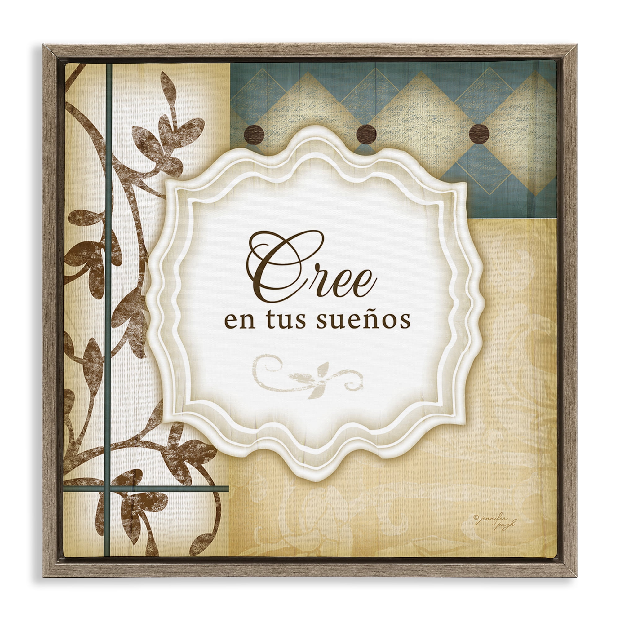 Stupell Industries Cree en tus Sueños Inspirational Quotes & Sayings Painting Brown Floater Framed Art Print Wall Art, 18 x 18