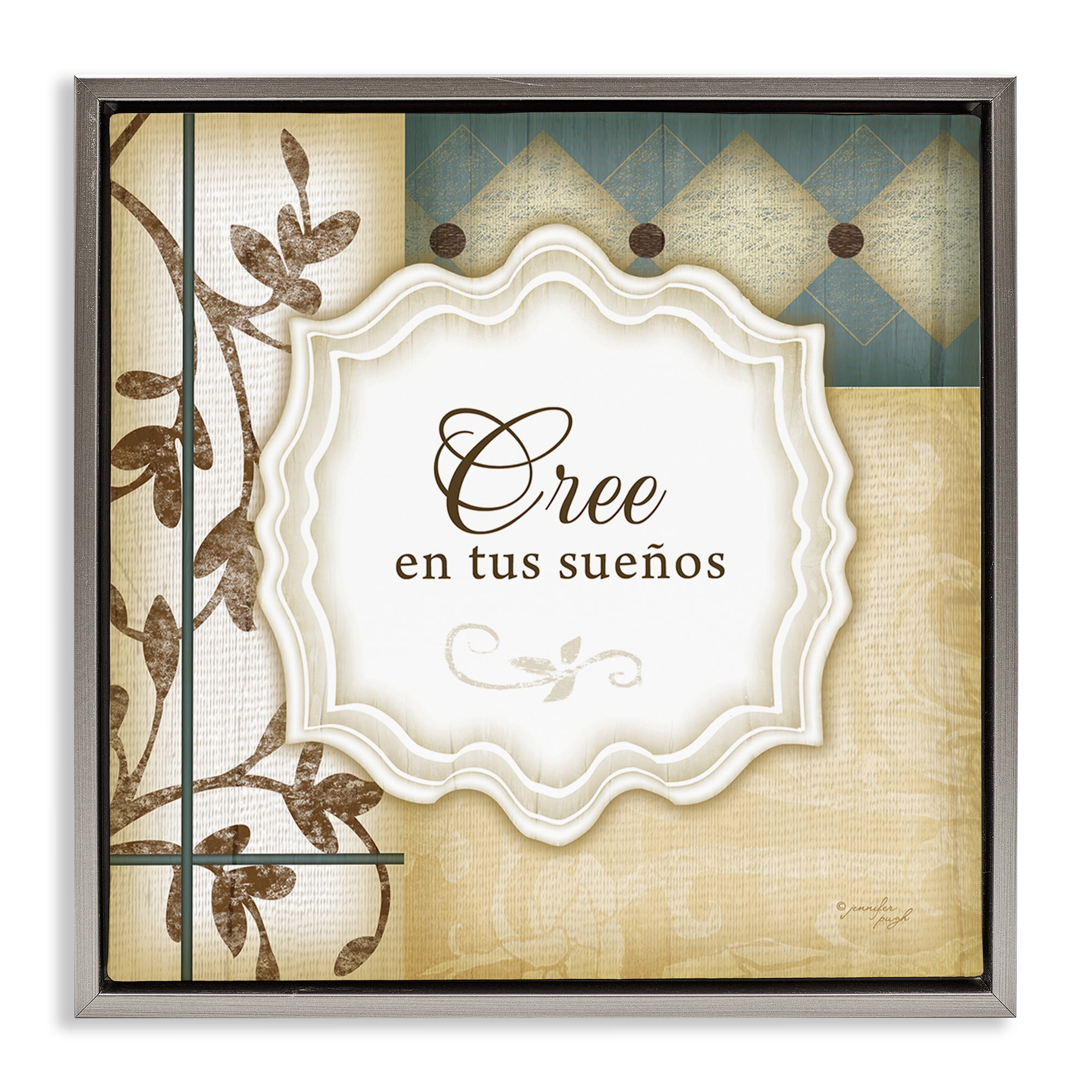 Stupell Industries Cree en tus Sueños Inspirational Quotes & Sayings Painting Gray Floater Framed Art Print Wall Art, 18 x 18