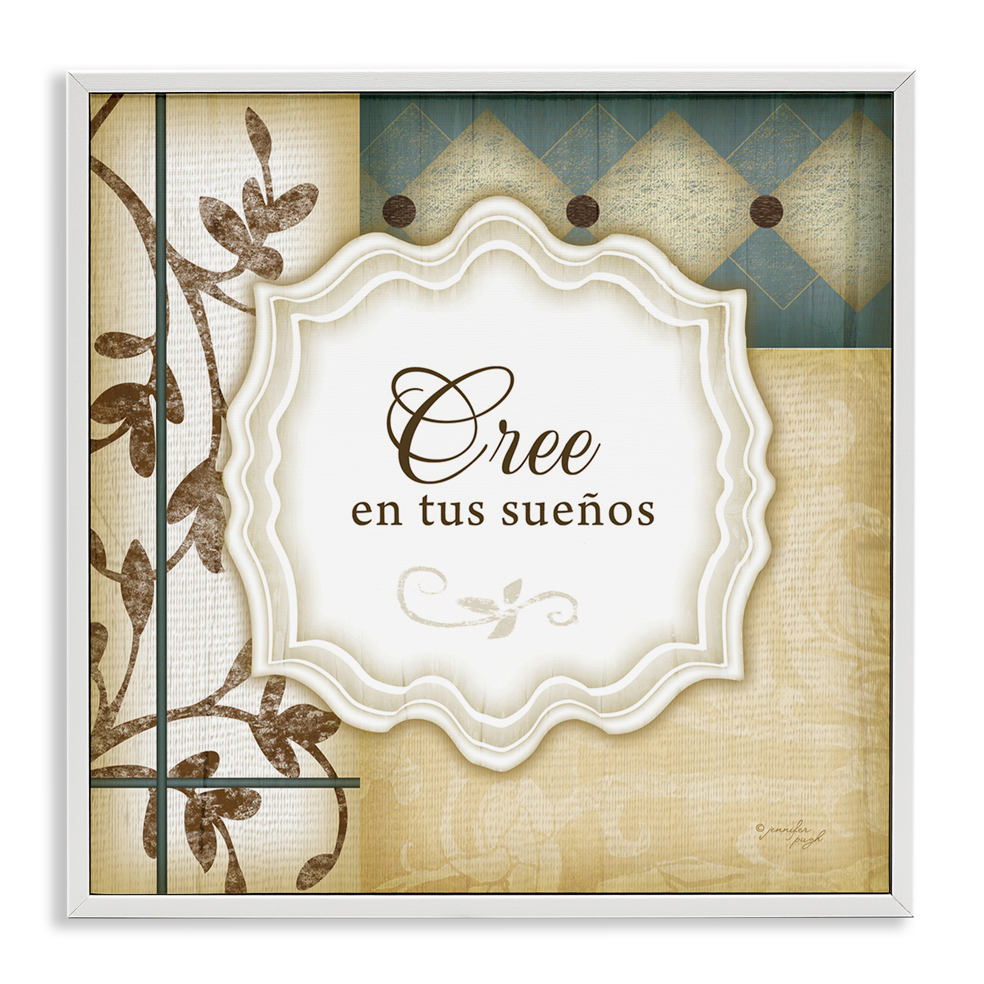 Stupell Industries Cree en tus Sueños Inspirational Quotes & Sayings Painting White Framed Art Print Wall Art, 12 x 12