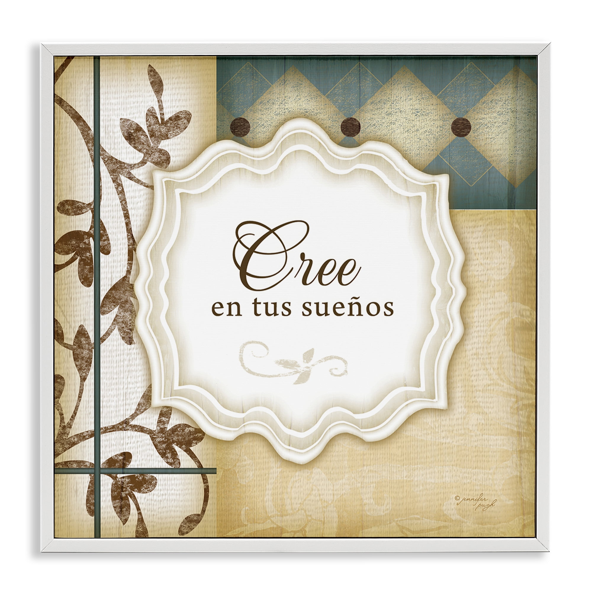 Stupell Industries Cree en tus Sueños Inspirational Quotes & Sayings Painting White Framed Art Print Wall Art, 17 x 17