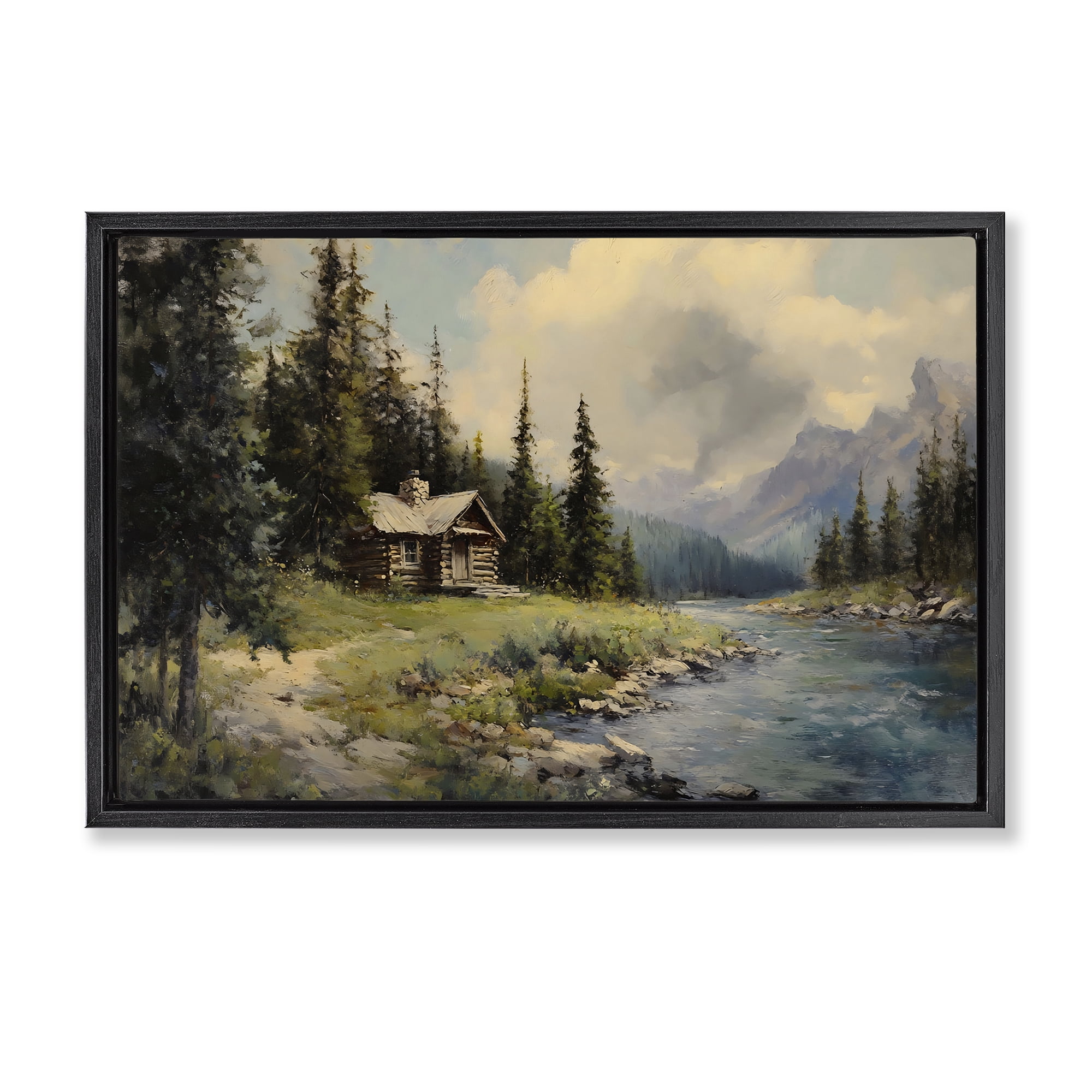 Stupell Industries Creek Cabin Riverside Retreat Black Framed Floater Canvas Wall Art, design by Franklyn Gregory