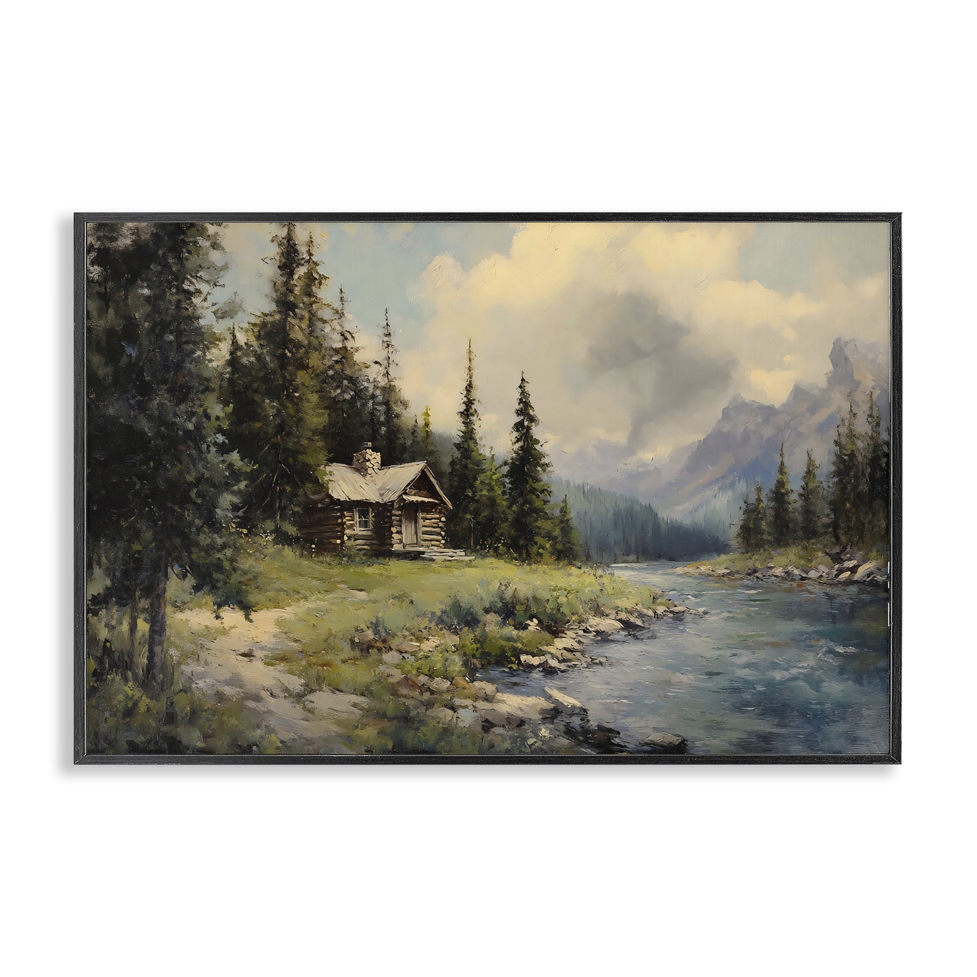 Stupell Industries Creek Cabin Riverside Retreat Black Framed Giclee Art, design by Franklyn Gregory