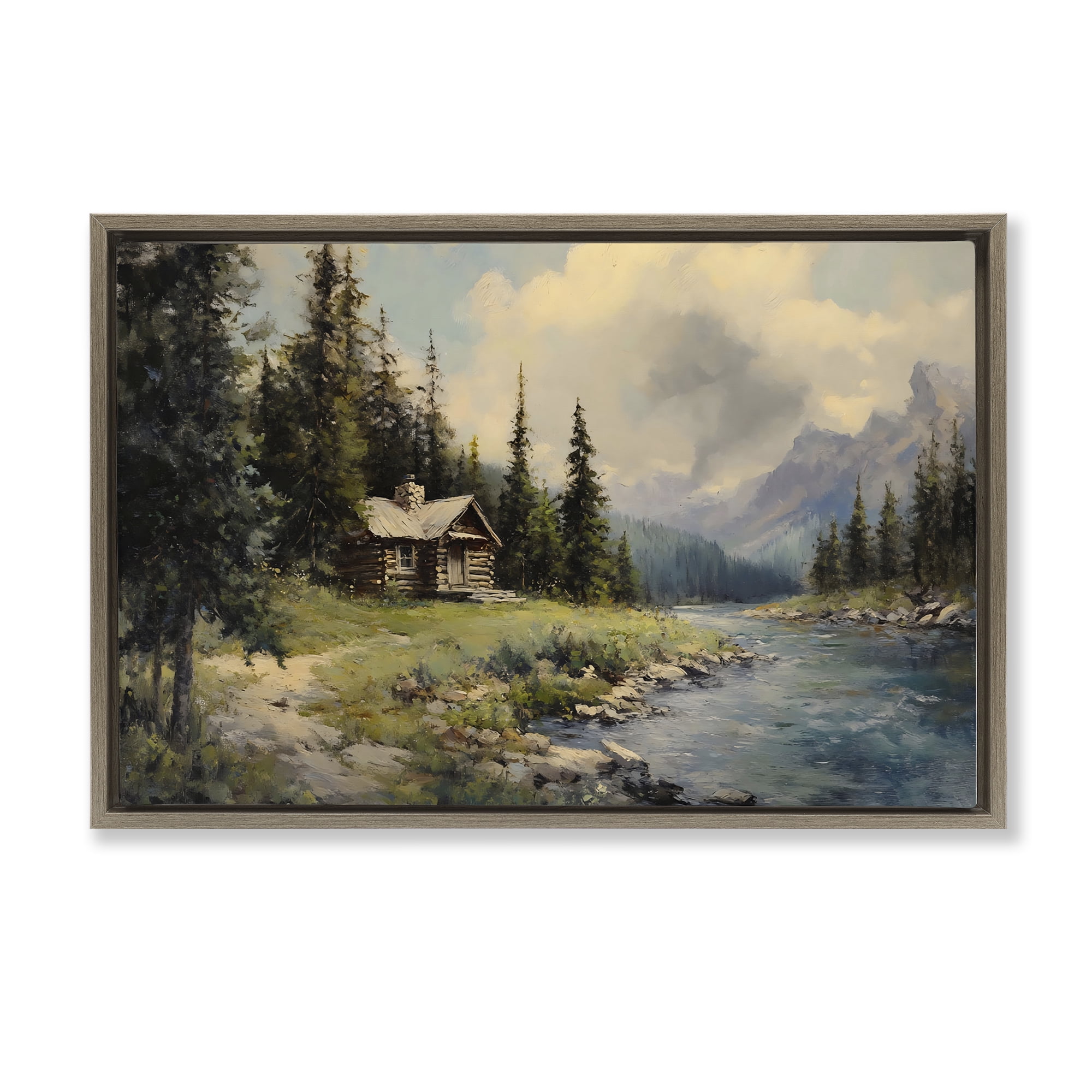 Stupell Industries Creek Cabin Riverside Retreat Brown Framed Floater Canvas Wall Art, design by Franklyn Gregory
