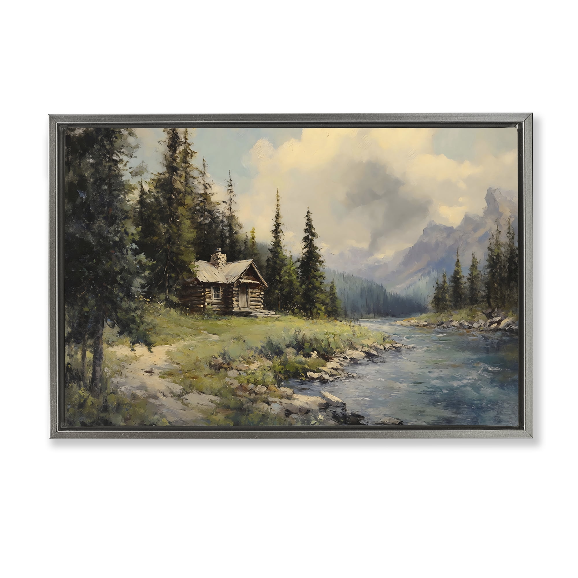 Stupell Industries Creek Cabin Riverside Retreat Gray Framed Floater Canvas Wall Art, design by Franklyn Gregory