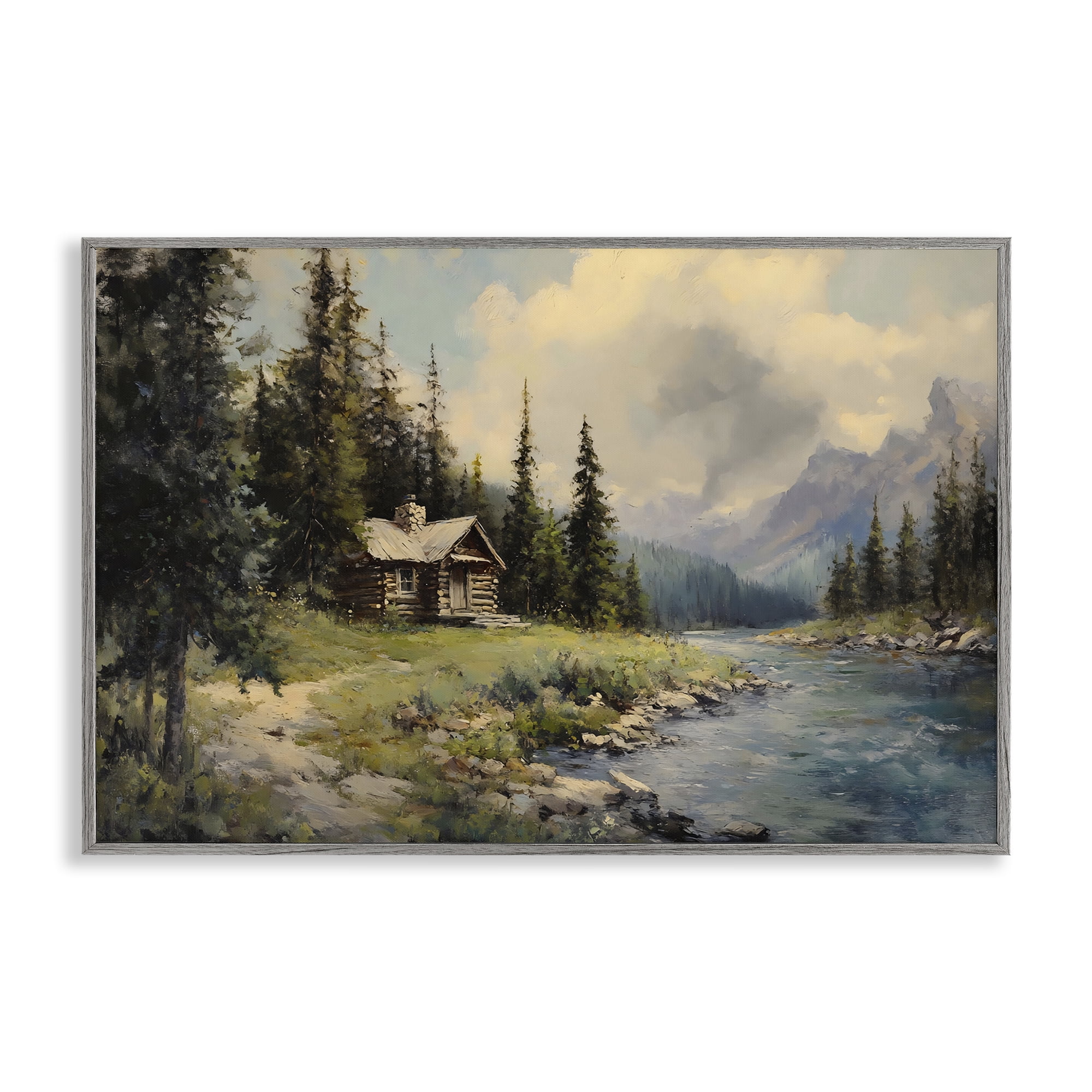Stupell Industries Creek Cabin Riverside Retreat Gray Framed Giclee Art, design by Franklyn Gregory
