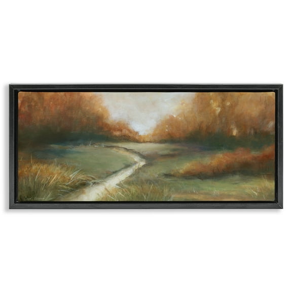 Stupell Industries Creekbed At Sunrise Black Framed Floater Canvas Wall Art design by Carol Robinson, 11 x 25