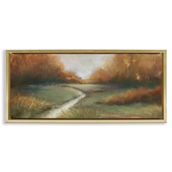 Stupell Industries Creekbed At Sunrise Gold Framed Floater Canvas Wall Art design by Carol Robinson, 11 x 25