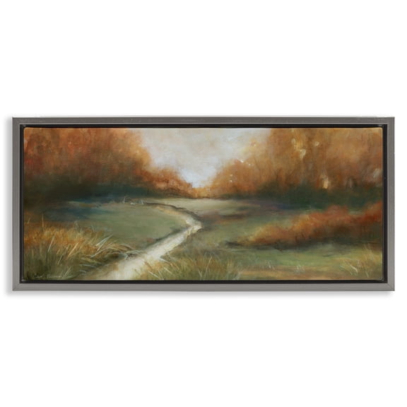 Stupell Industries Creekbed At Sunrise Gray Framed Floater Canvas Wall Art design by Carol Robinson, 14 x 31
