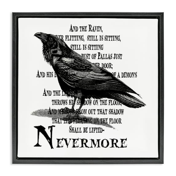 Stupell Industries Creepy Halloween Black Crow Raven Animals & Insects Painting Black Floater Framed Canvas Art Print Wall Art, 18 x 18