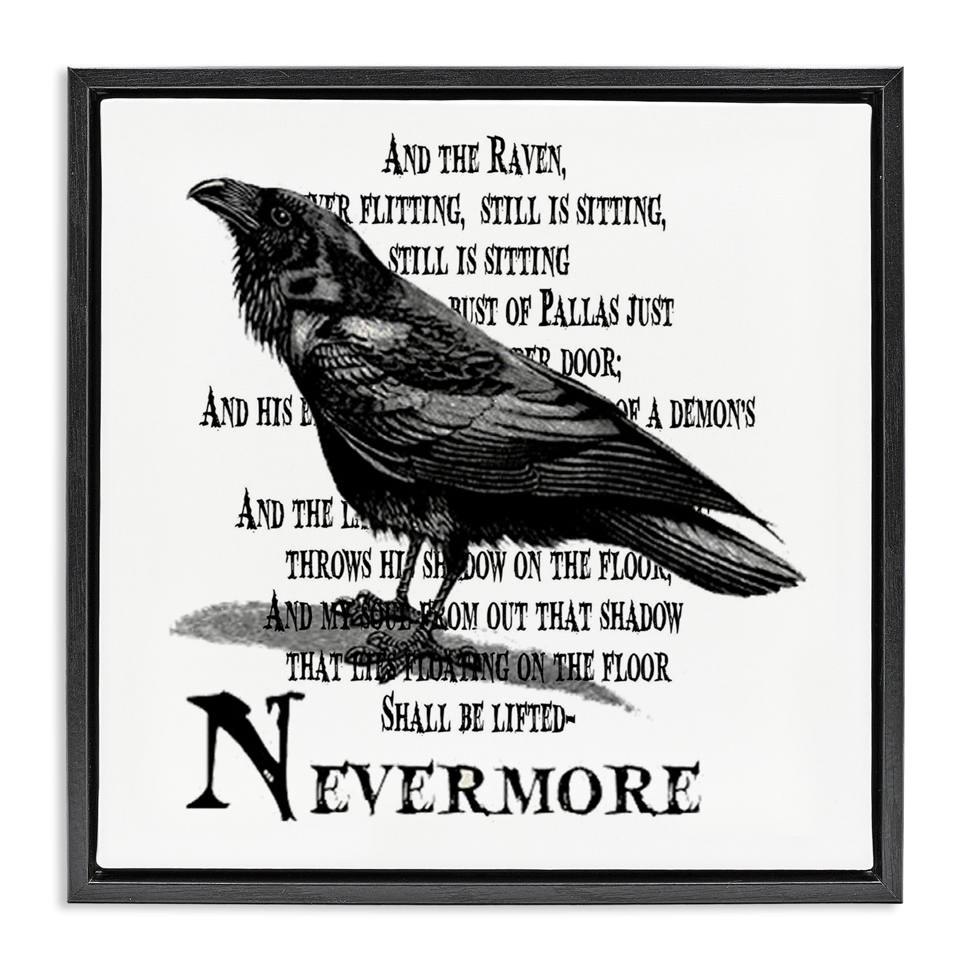 Stupell Industries Creepy Halloween Black Crow Raven Animals & Insects Painting Black Floater Framed Canvas Art Print Wall Art, 25 x 25