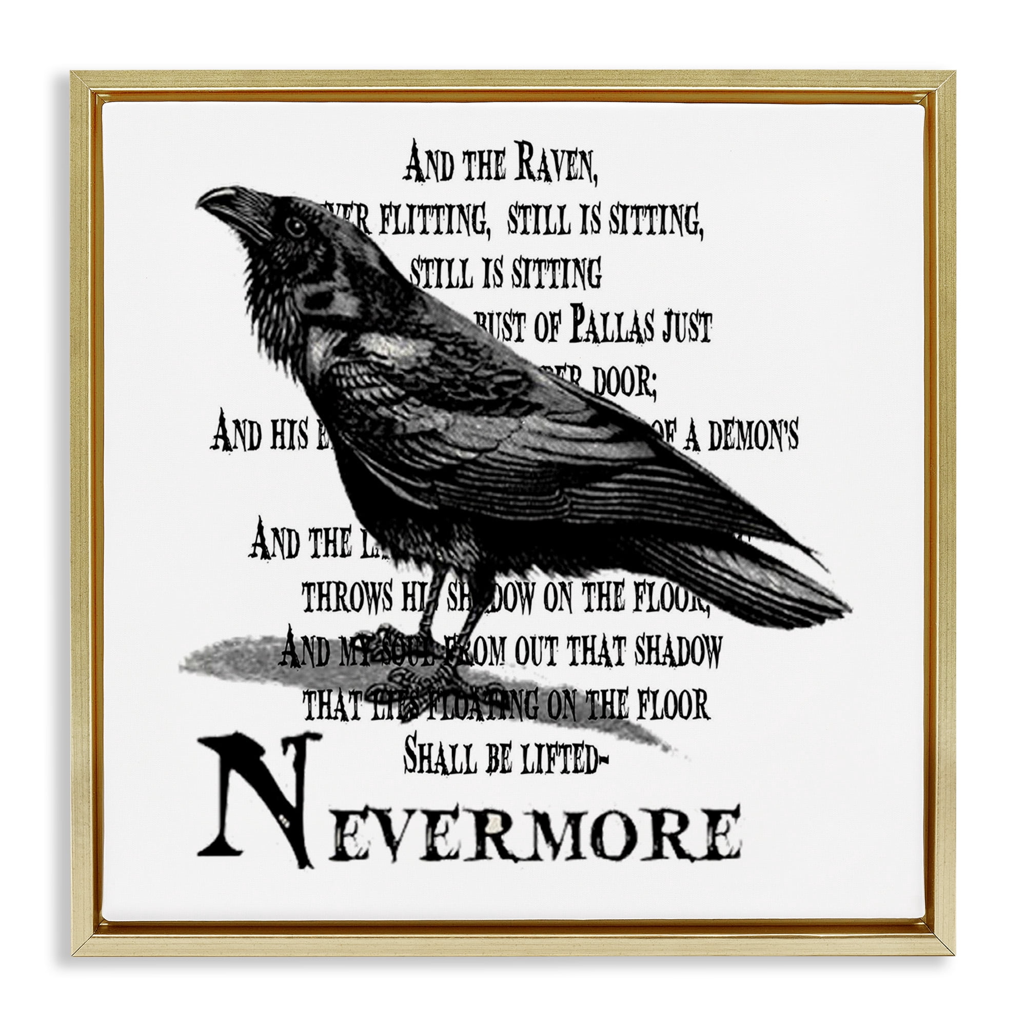Stupell Industries Creepy Halloween Black Crow Raven Animals & Insects Painting Gold Floater Framed Canvas Art Print Wall Art, 18 x 18