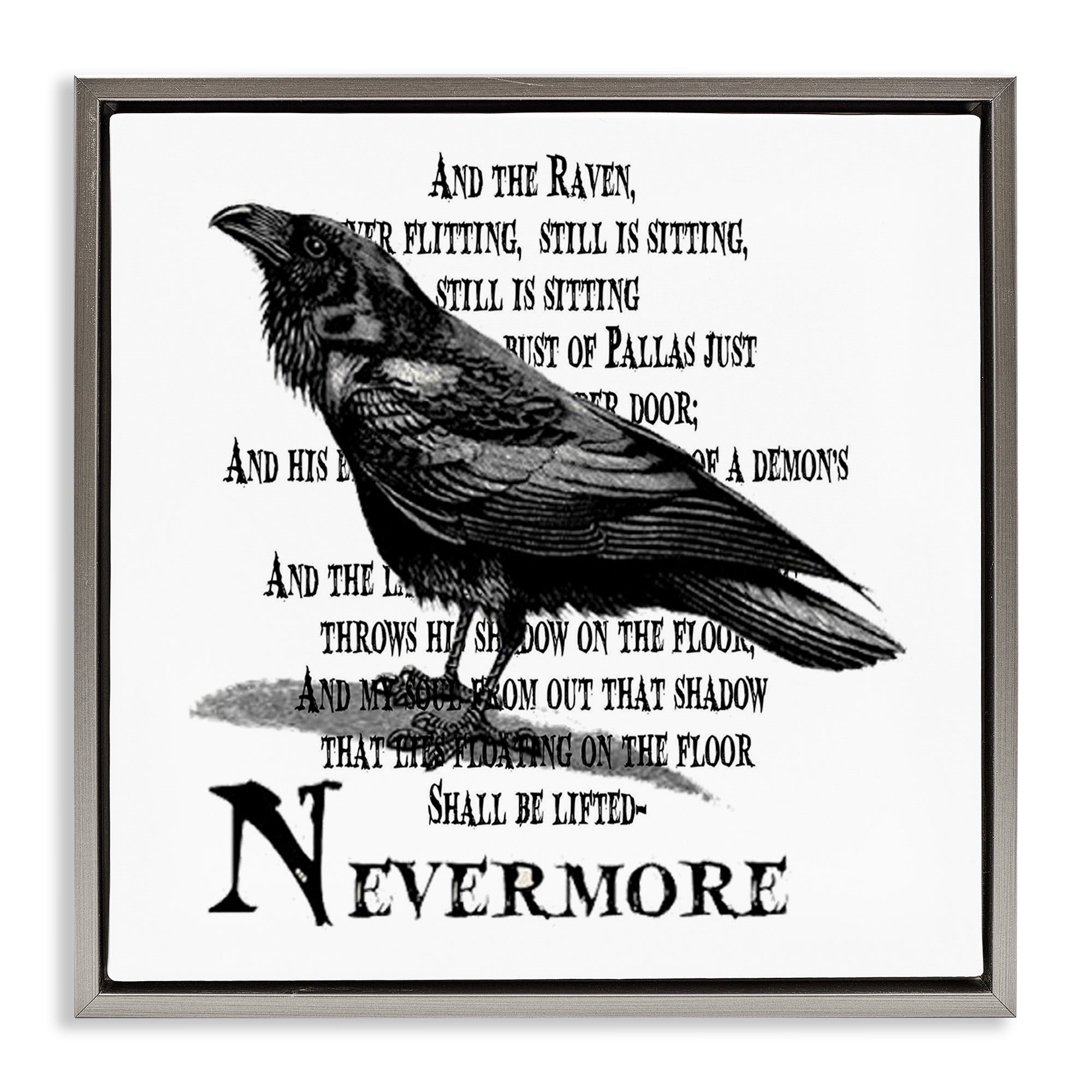 Stupell Industries Creepy Halloween Black Crow Raven Animals & Insects Painting Gray Floater Framed Canvas Art Print Wall Art, 25 x 25