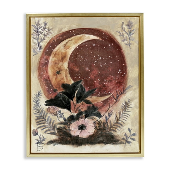 Stupell Industries Crescent Moon & Florals Gold Framed Floater Canvas Wall Art, design by Sara Culpepper