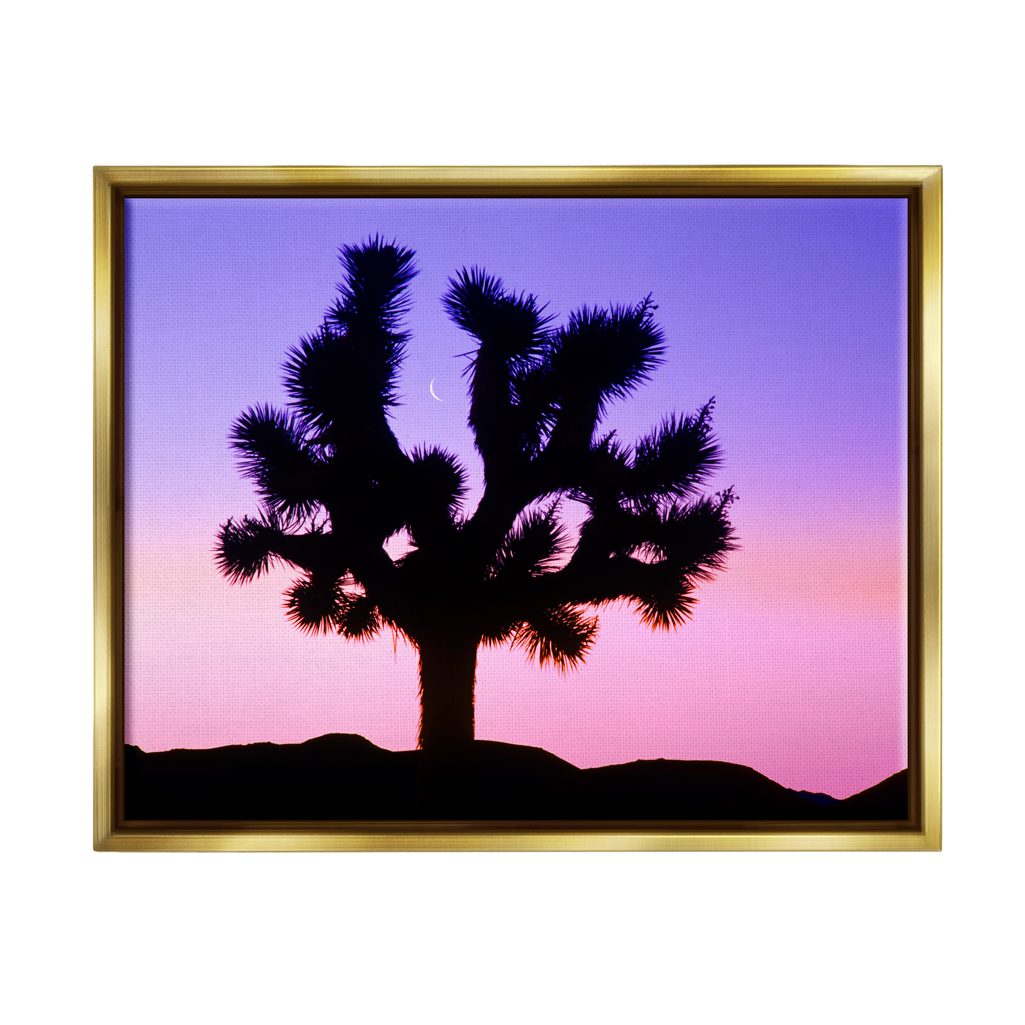 Stupell Industries Crescent Moon Tree Silhouette Landscape Photography Gold Floater Framed Art Print Wall Art