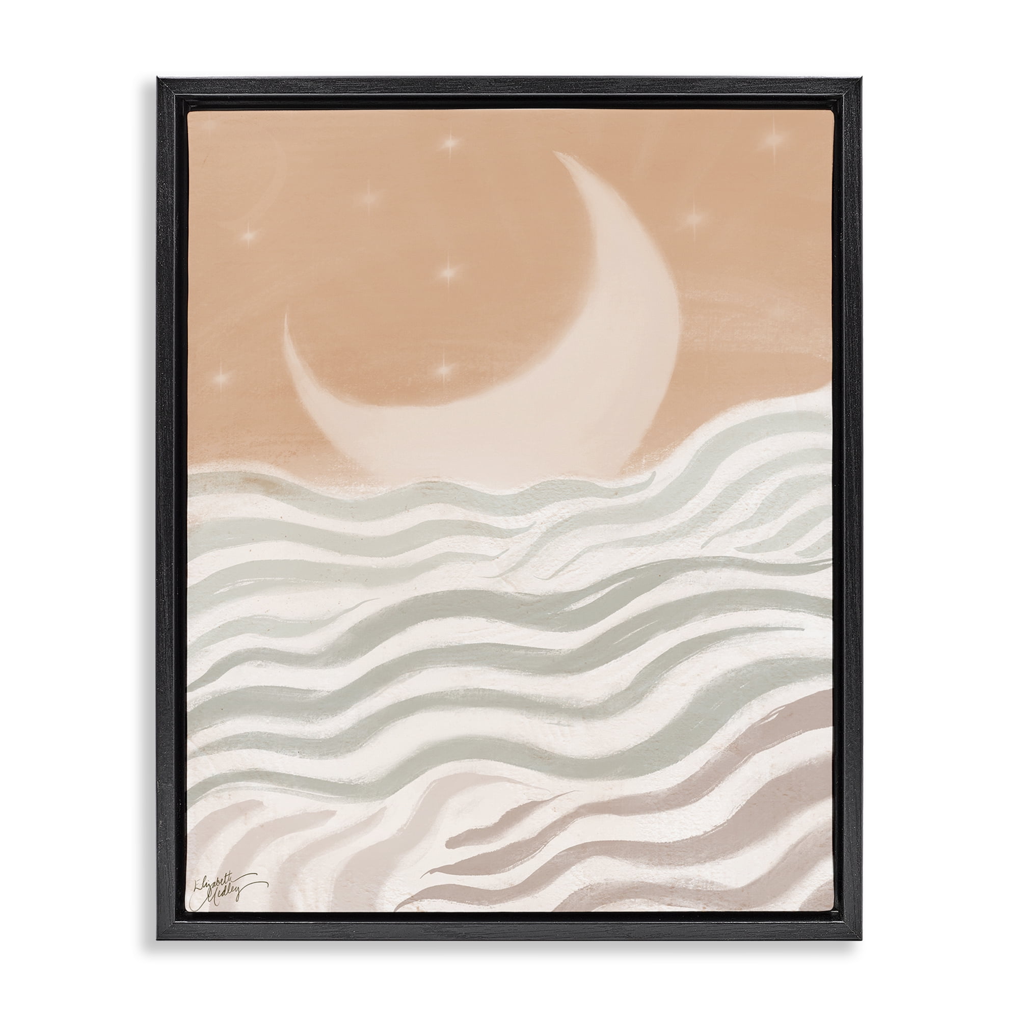 Stupell Industries Crescent Moon over Sea Landscape & Nature Painting Black Floater Framed Canvas Art Print Wall Art, 25 x 31