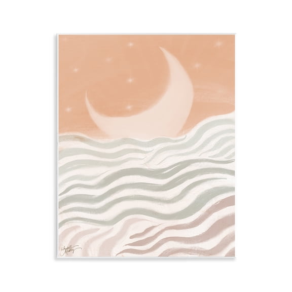 Stupell Industries Crescent Moon over Sea Landscape & Nature Painting Unframed Art Print Wall Art, 11 x 14