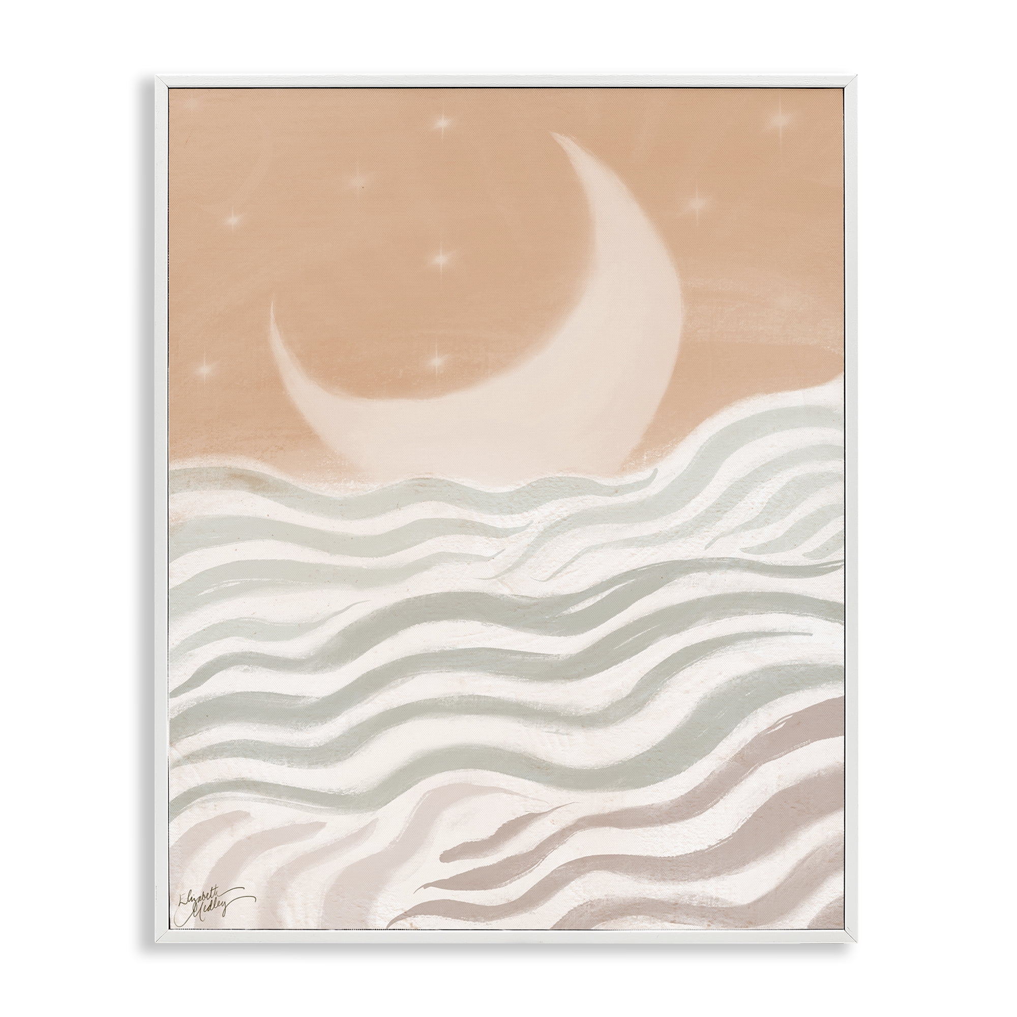 Stupell Industries Crescent Moon over Sea Landscape & Nature Painting White Framed Art Print Wall Art, 24 x 30