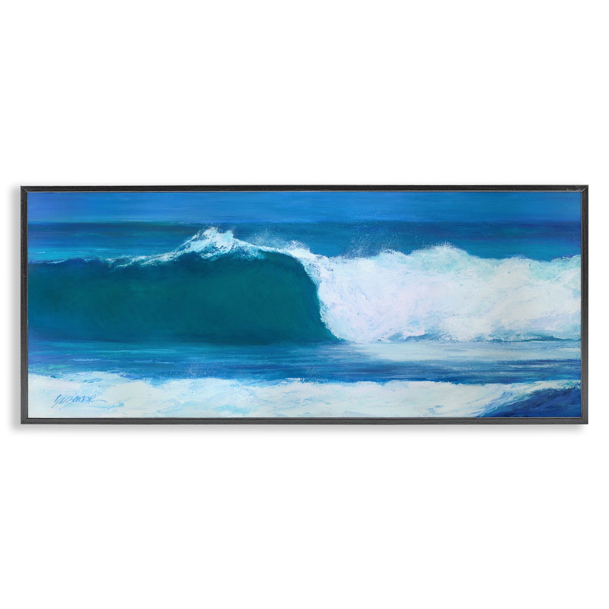 Stupell Industries Crested Beach Wave Nature Painting Black Framed Art Print Wall Art, 30 x 13