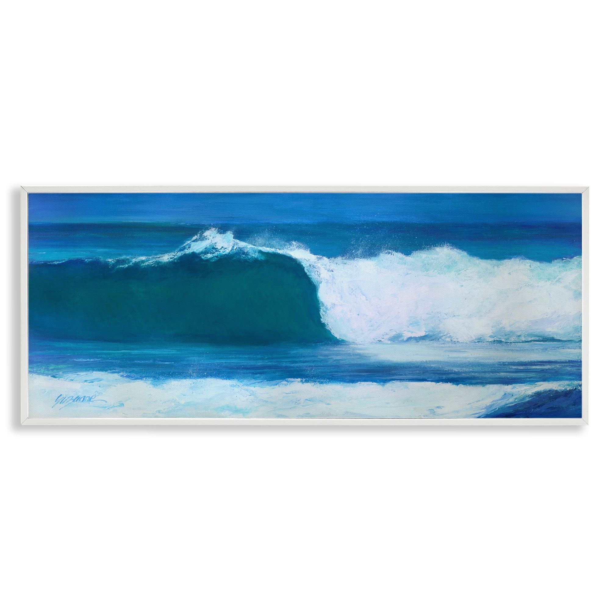 Stupell Industries Crested Beach Wave Nature Painting White Framed Art Print Wall Art, 30 x 13