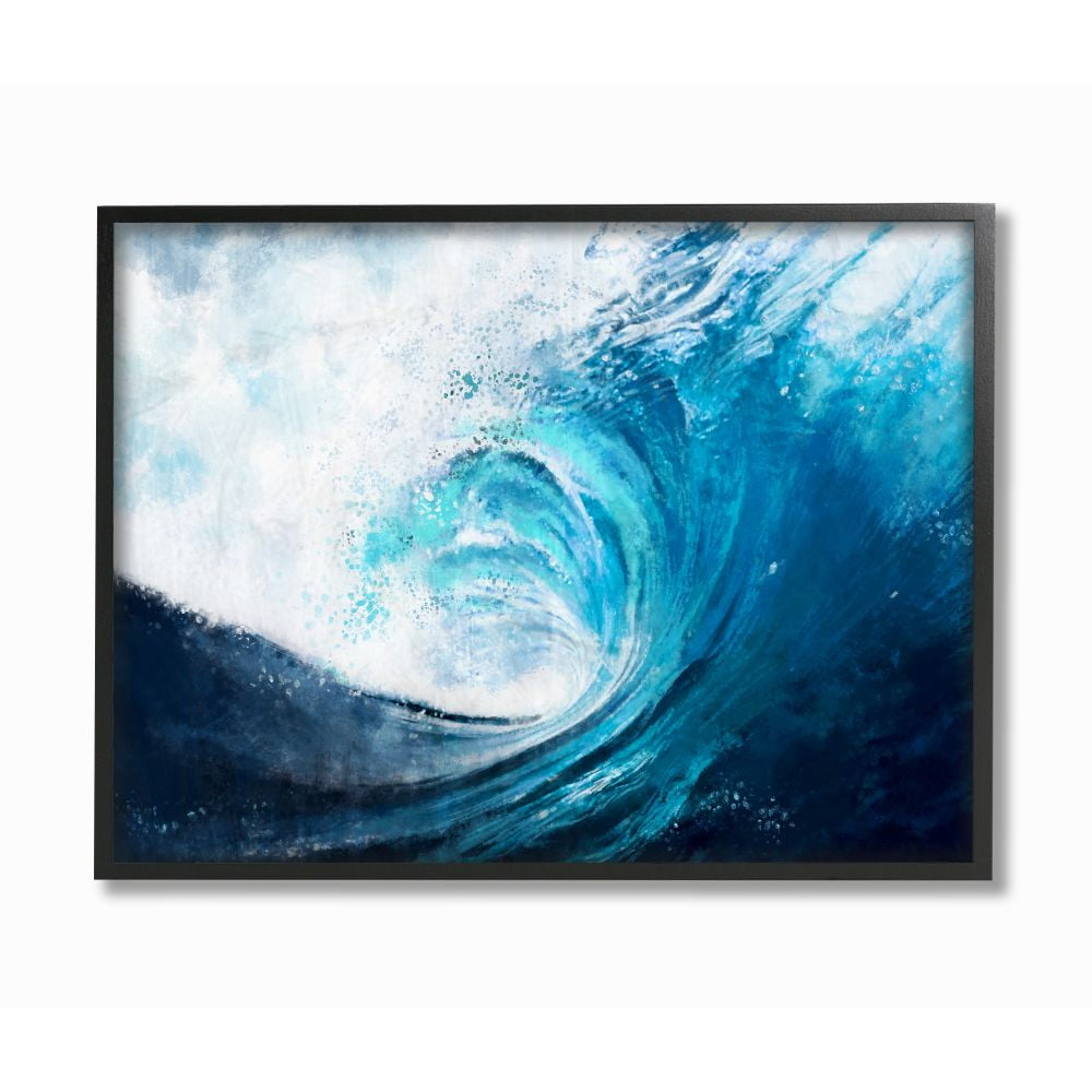 Stupell Industries Cresting Ocean Wave Blue Beach Painting Black Framed Wall Art, 16 x 20, byZiwei Li