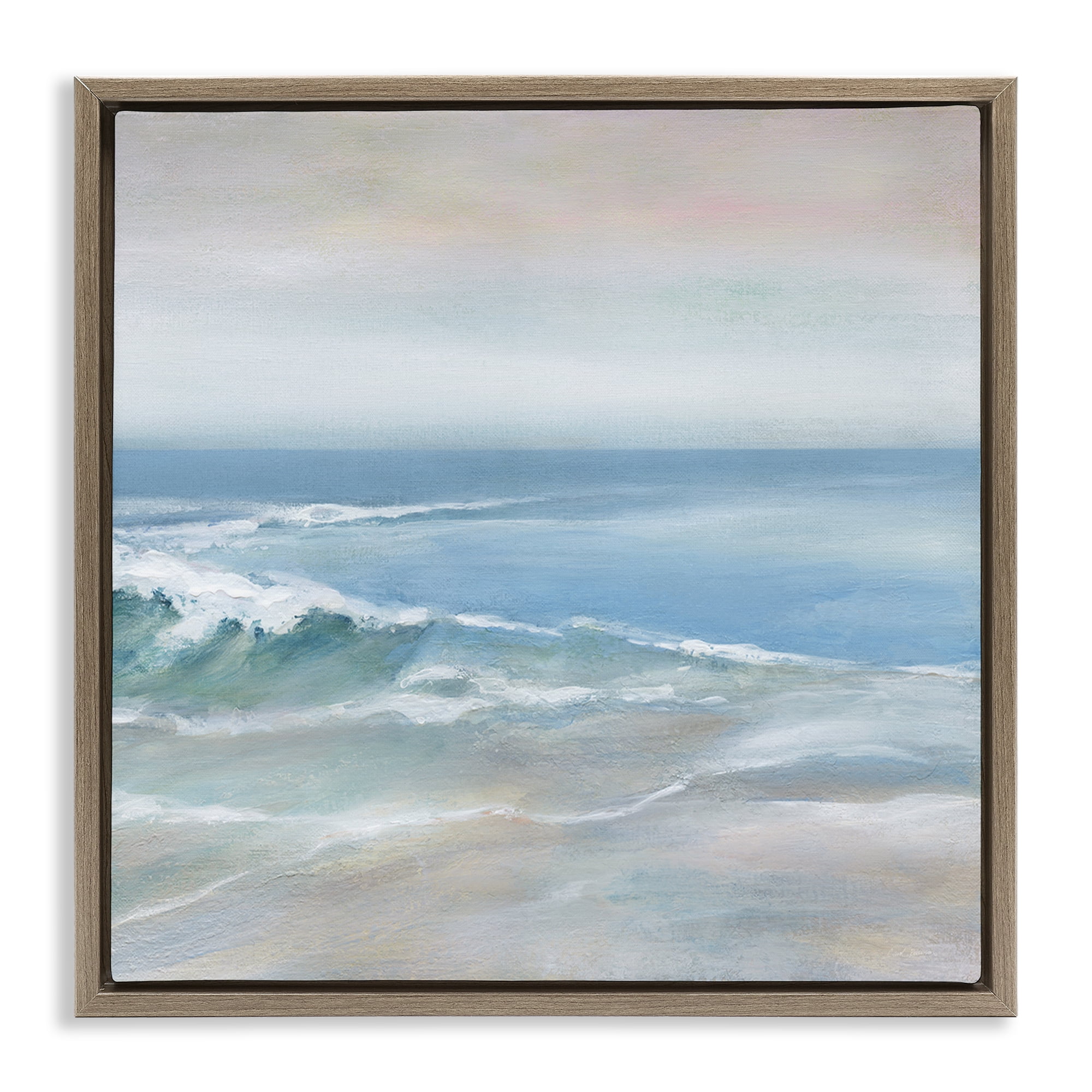 Stupell Industries Cresting Waves Near Shore Nautical & Beach Painting Brown Floater Framed Canvas Art Print Wall Art, 25 x 25