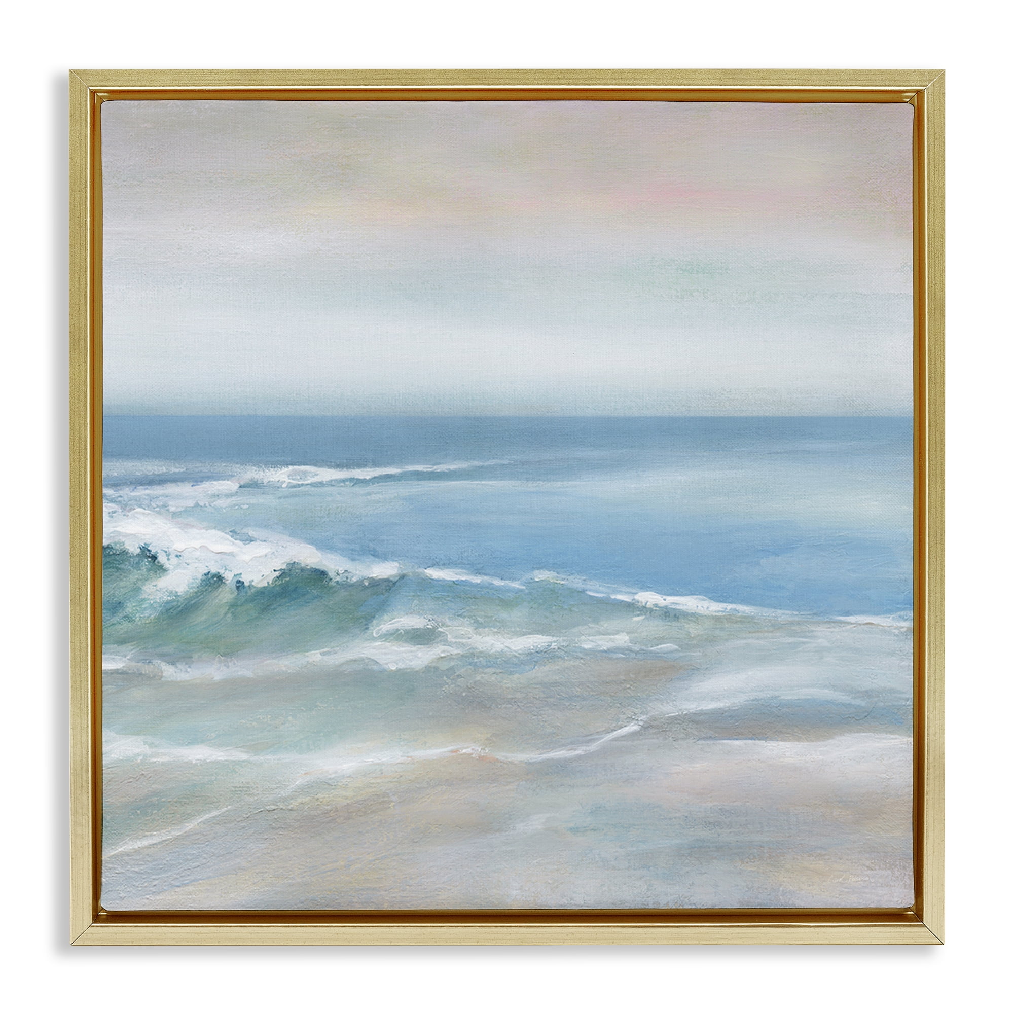 Stupell Industries Cresting Waves Near Shore Nautical & Beach Painting Gold Floater Framed Canvas Art Print Wall Art, 25 x 25