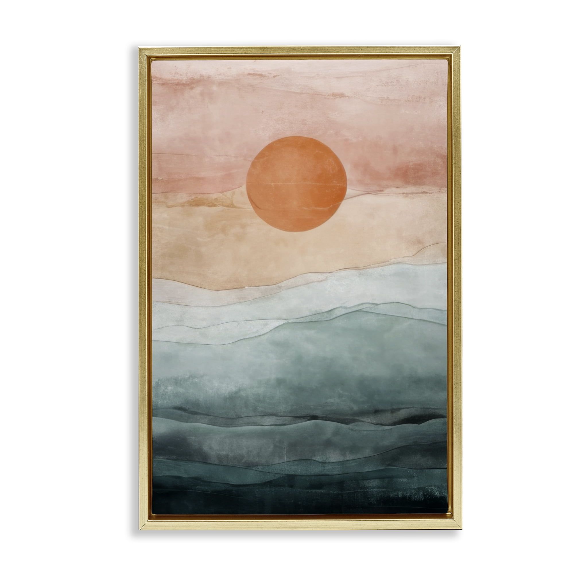 Stupell Industries Crimson Orb Landscape Landscape Painting Gold Floater Framed Canvas Art Print Wall Art, 21 x 31