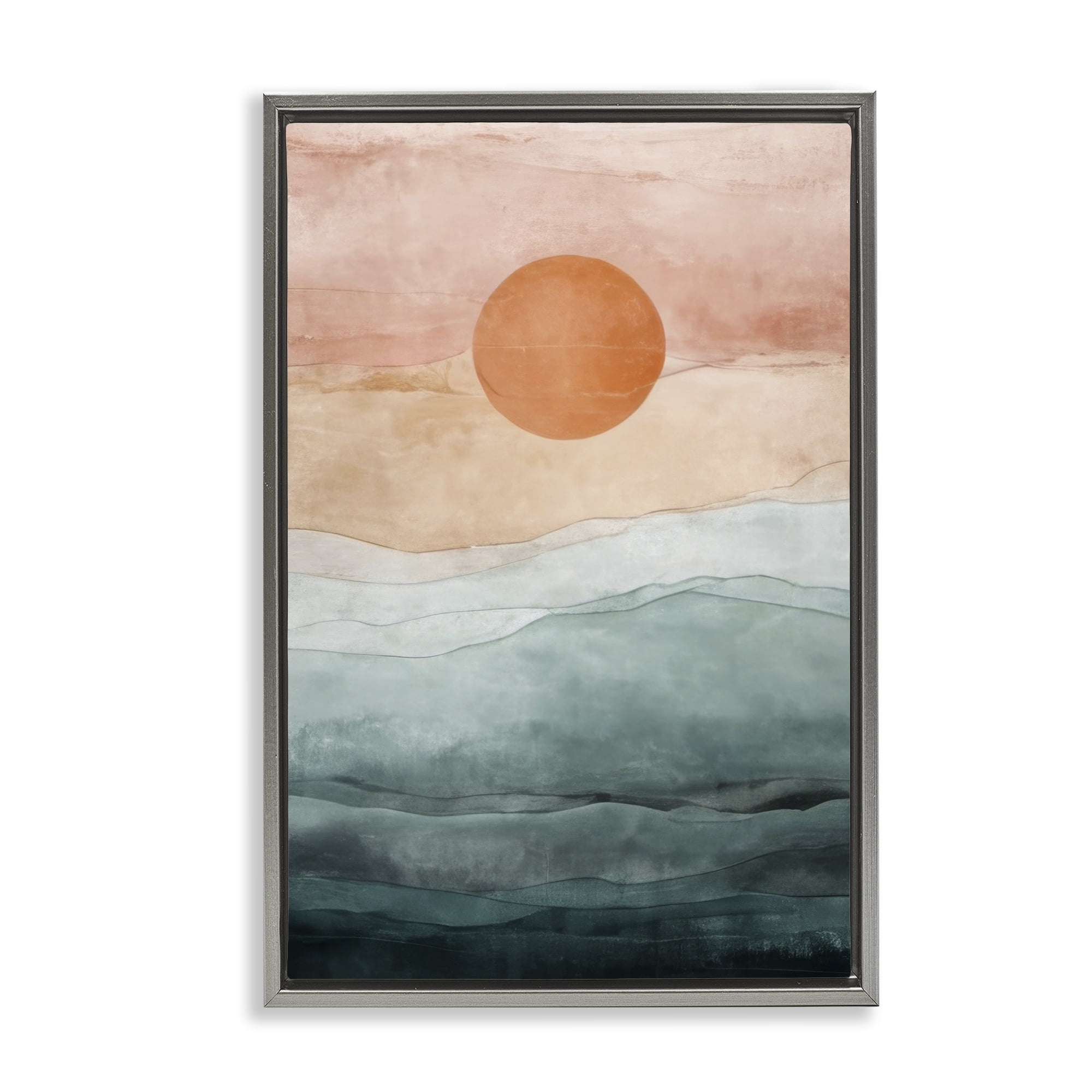 Stupell Industries Crimson Orb Landscape Landscape Painting Gray Floater Framed Canvas Art Print Wall Art, 17 x 25