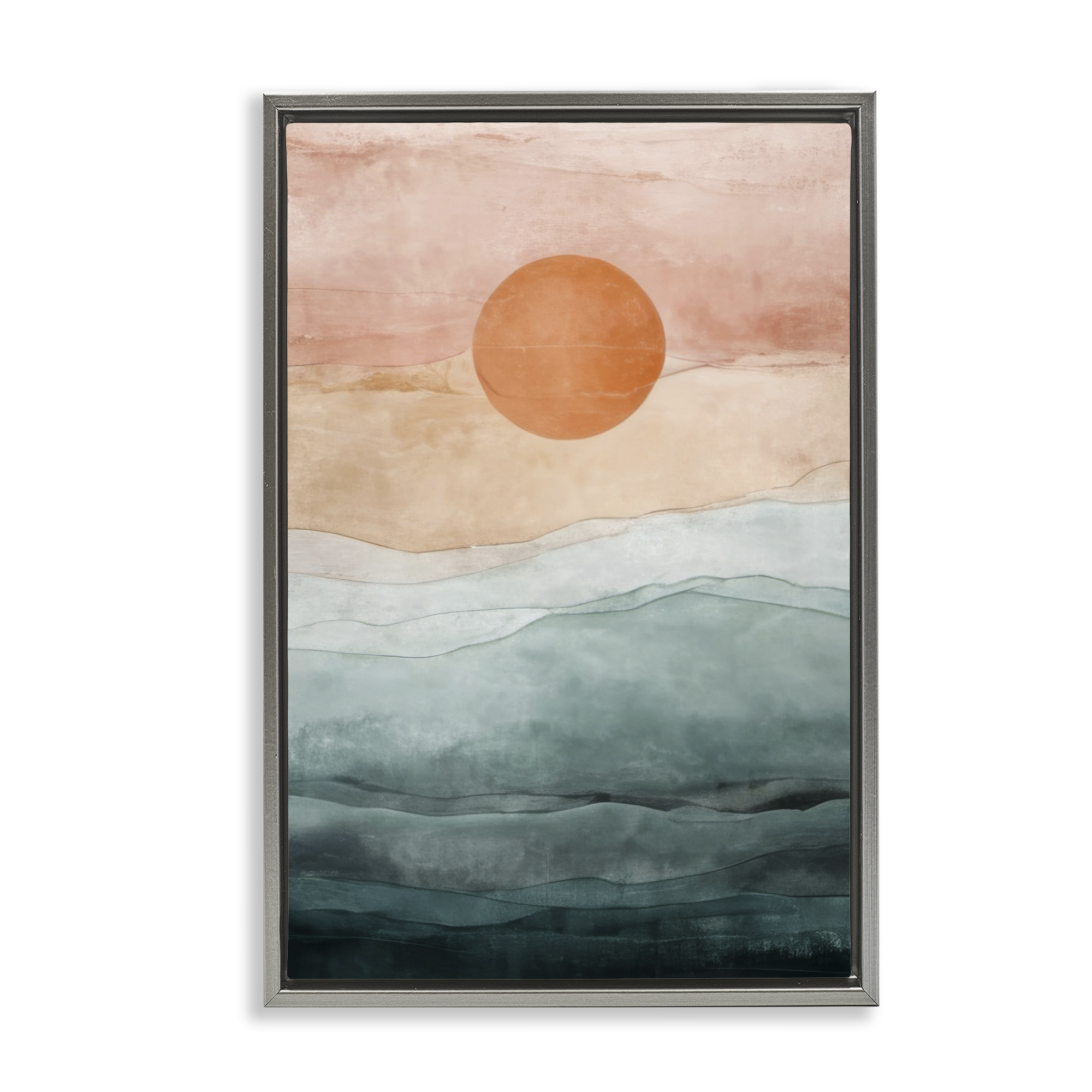 Stupell Industries Crimson Orb Landscape Landscape Painting Gray Floater Framed Canvas Art Print Wall Art, 21 x 31