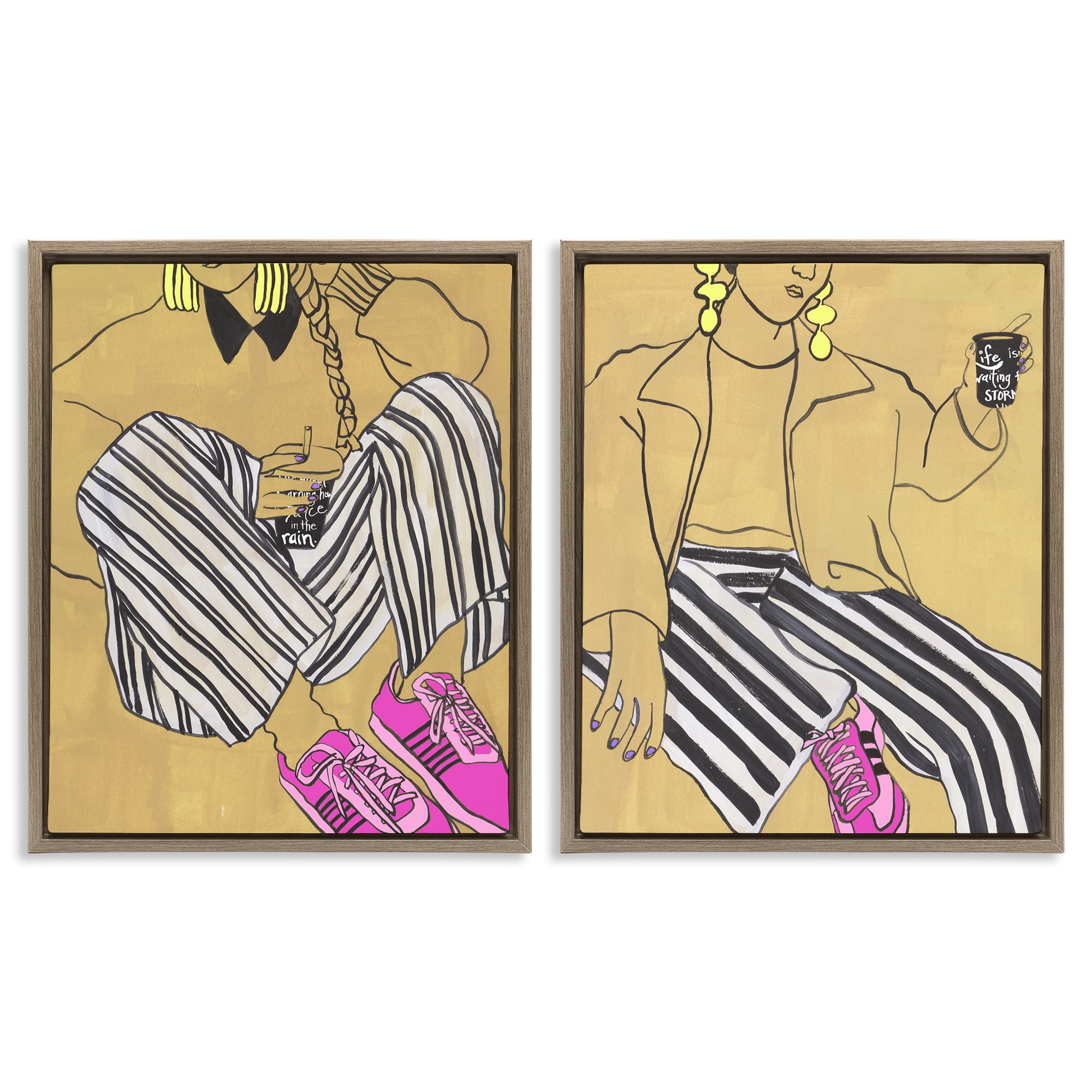 Stupell Industries Crimson Thread Fashion Poses 2 Piece Brown Framed Floater Canvas Set, design by Melissa Wang