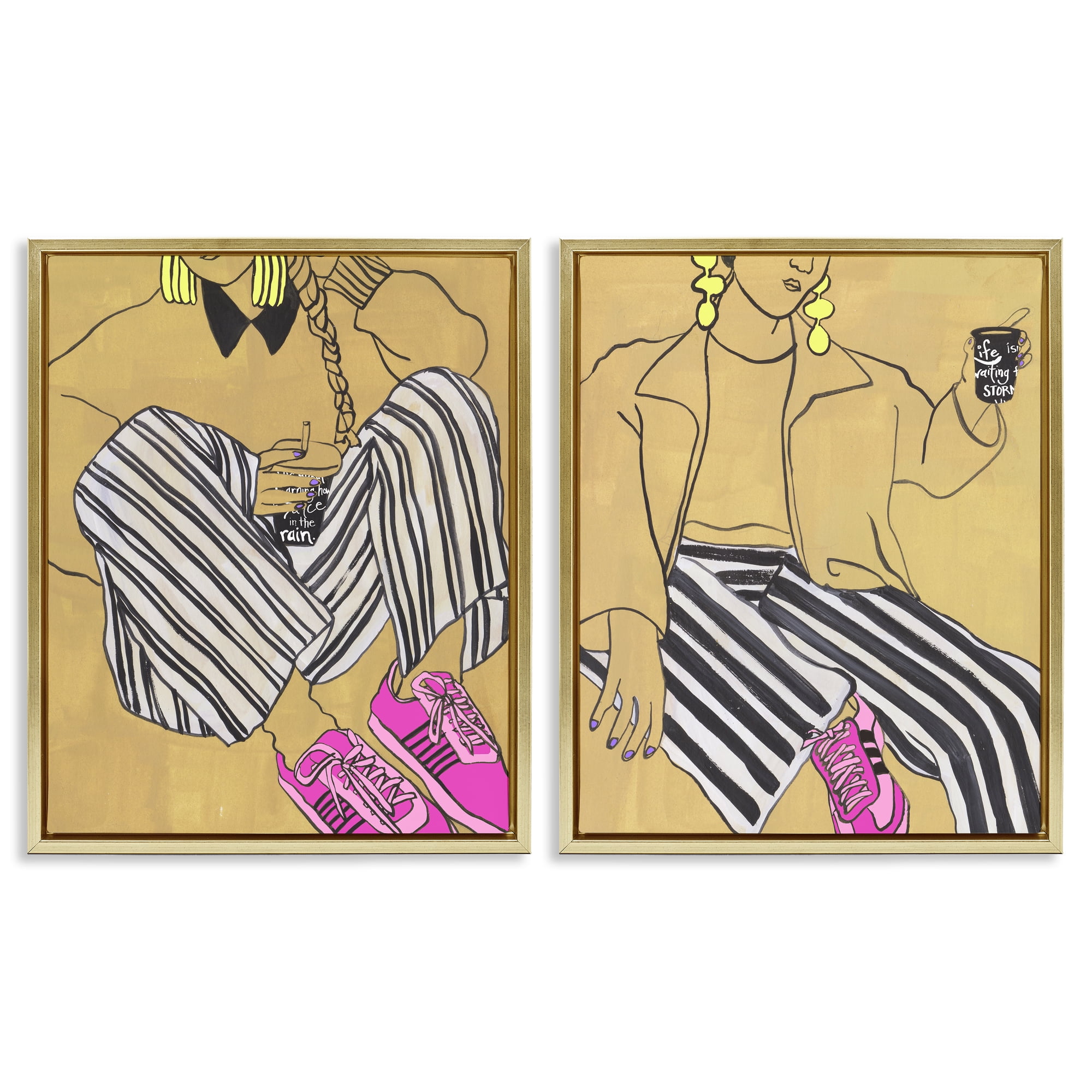Stupell Industries Crimson Thread Fashion Poses 2 Piece Gold Framed Floater Canvas Set, design by Melissa Wang