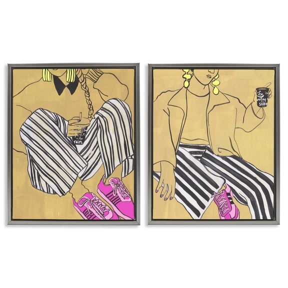 Stupell Industries Crimson Thread Fashion Poses 2 Piece Gray Framed Floater Canvas Set, design by Melissa Wang