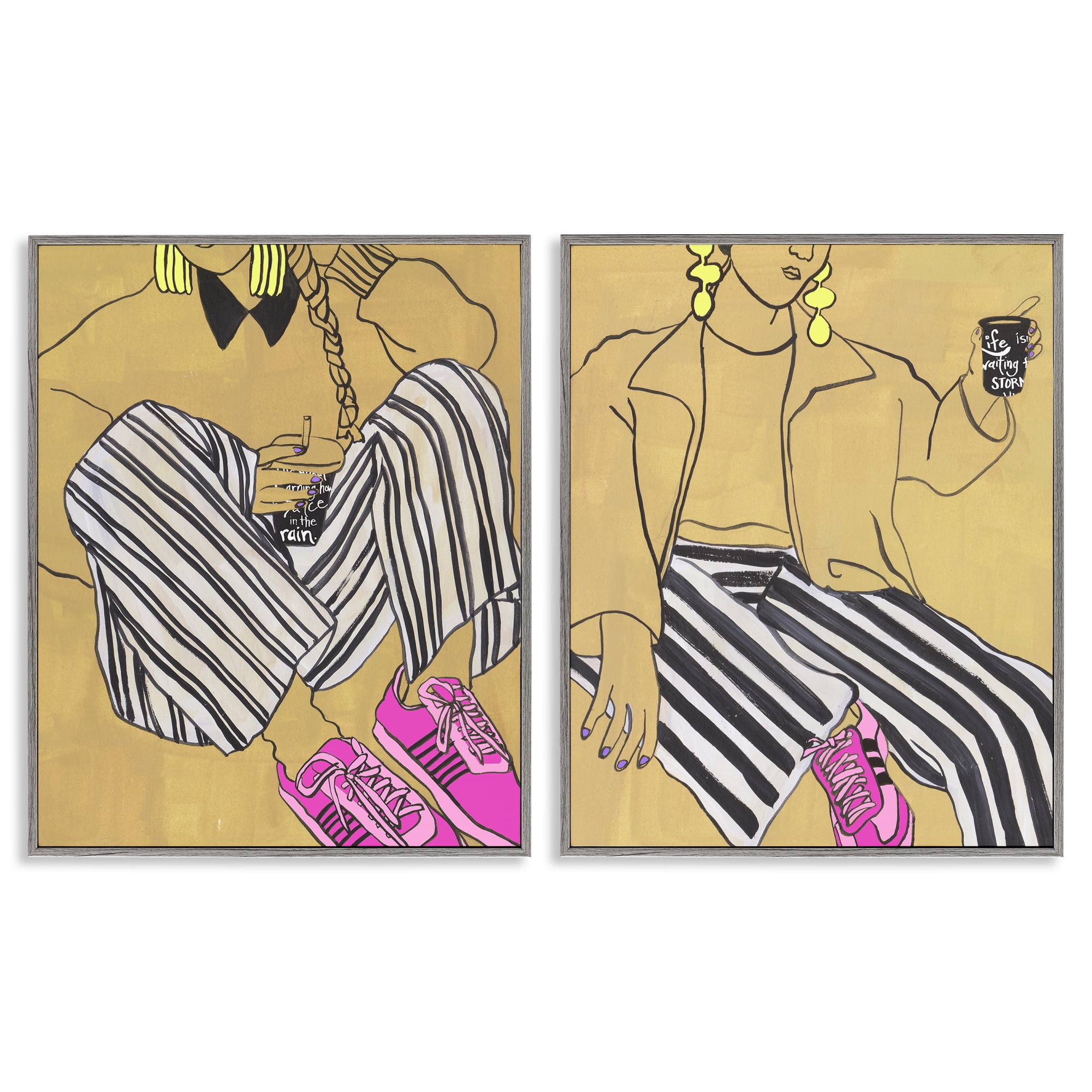 Stupell Industries Crimson Thread Fashion Poses 2 Piece Gray Framed Giclee Art Set, design by Melissa Wang