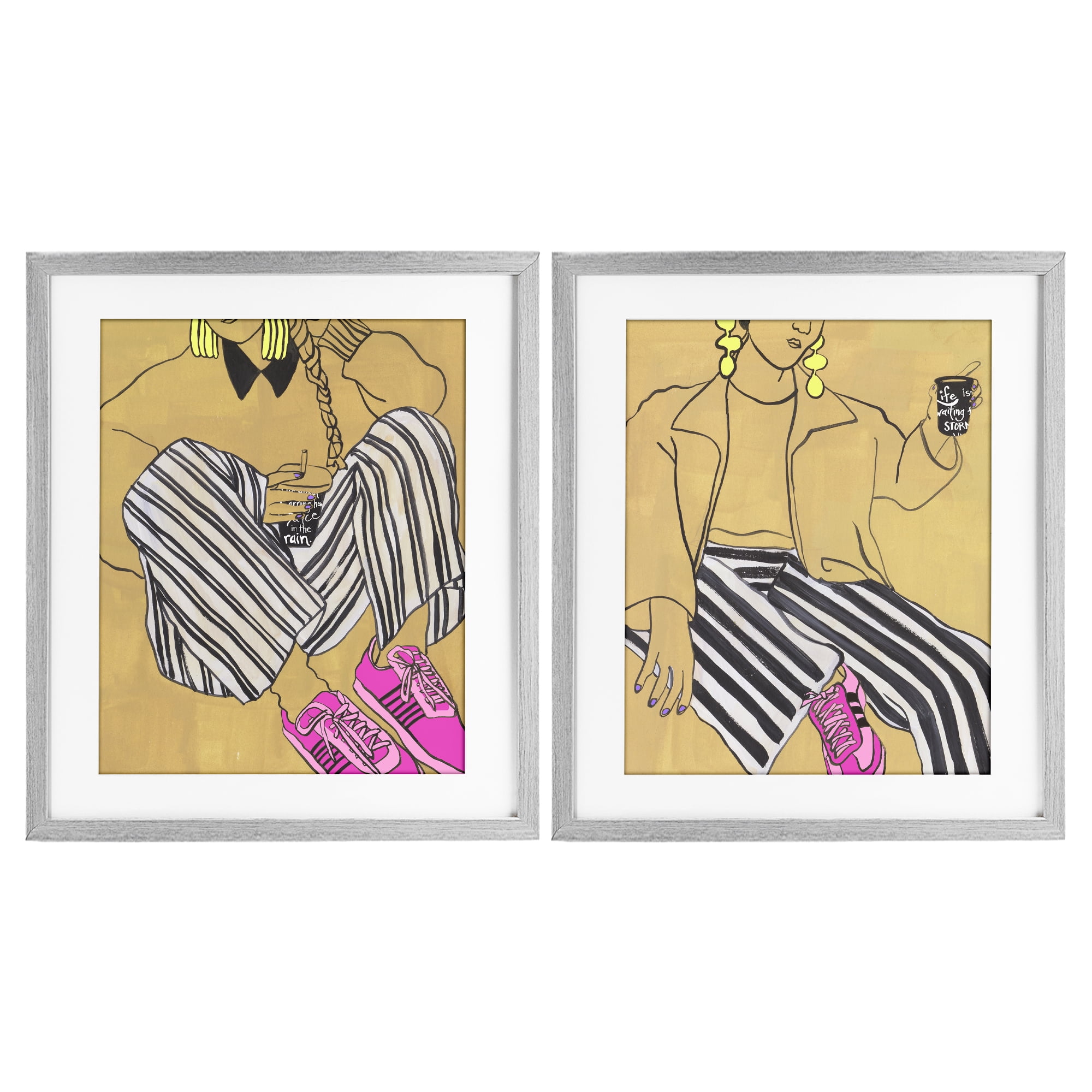 Stupell Industries Crimson Thread Fashion Poses 2 Piece Gray Framed Print Under Glass Set, design by Melissa Wang