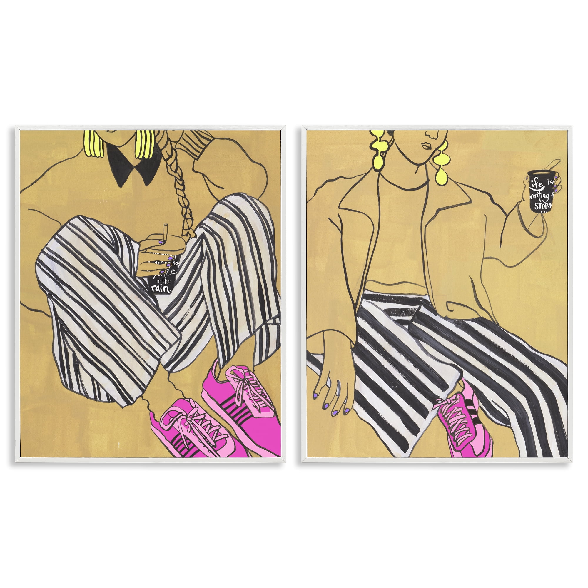 Stupell Industries Crimson Thread Fashion Poses 2 Piece White Framed Giclee Art Set, design by Melissa Wang