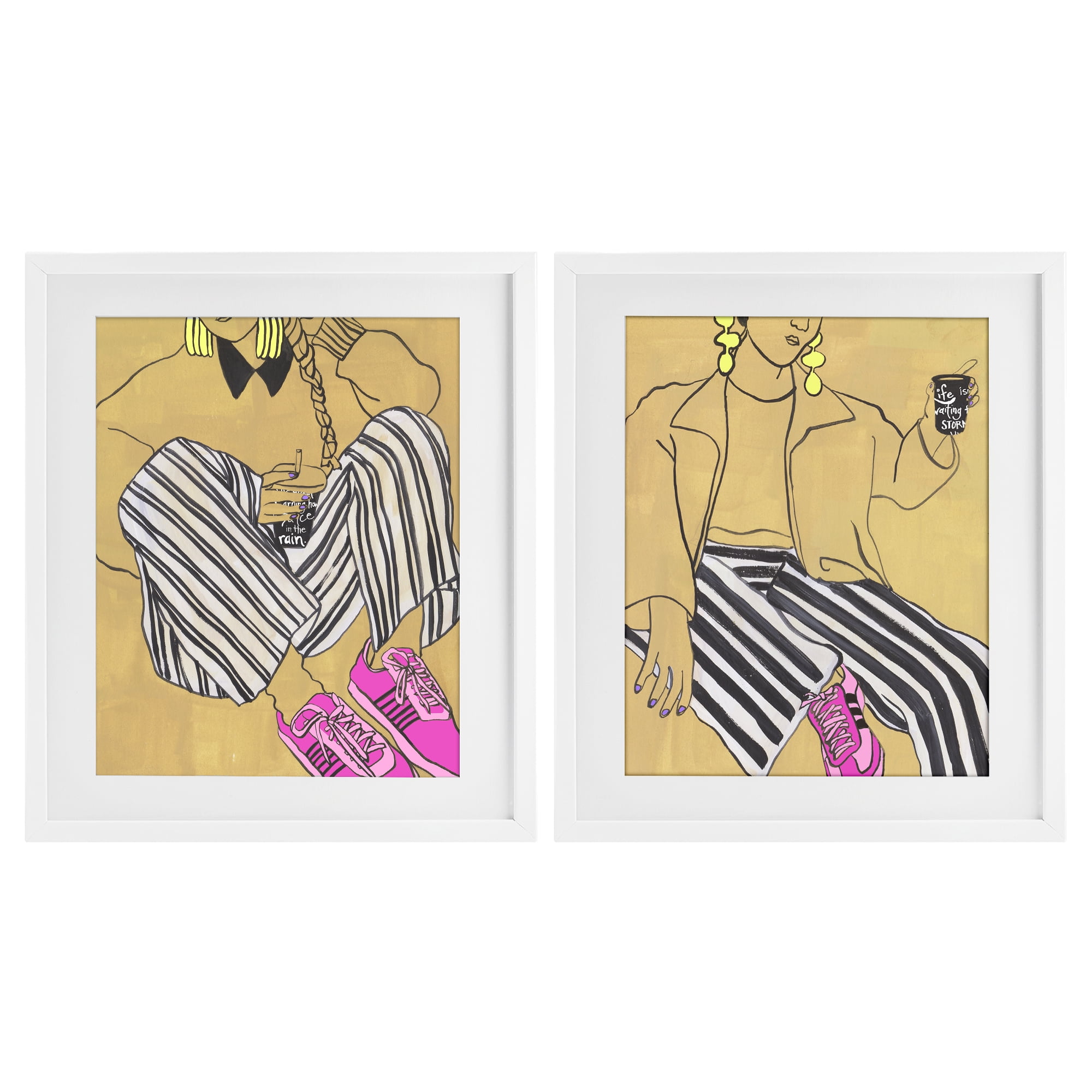 Stupell Industries Crimson Thread Fashion Poses 2 Piece White Framed Print Under Glass Set, design by Melissa Wang