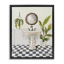 Stupell Industries Crisp Bathroom with Plants Bath & Laundry Painting Black Floater Framed Canvas Art Print Wall Art, 17 x 21
