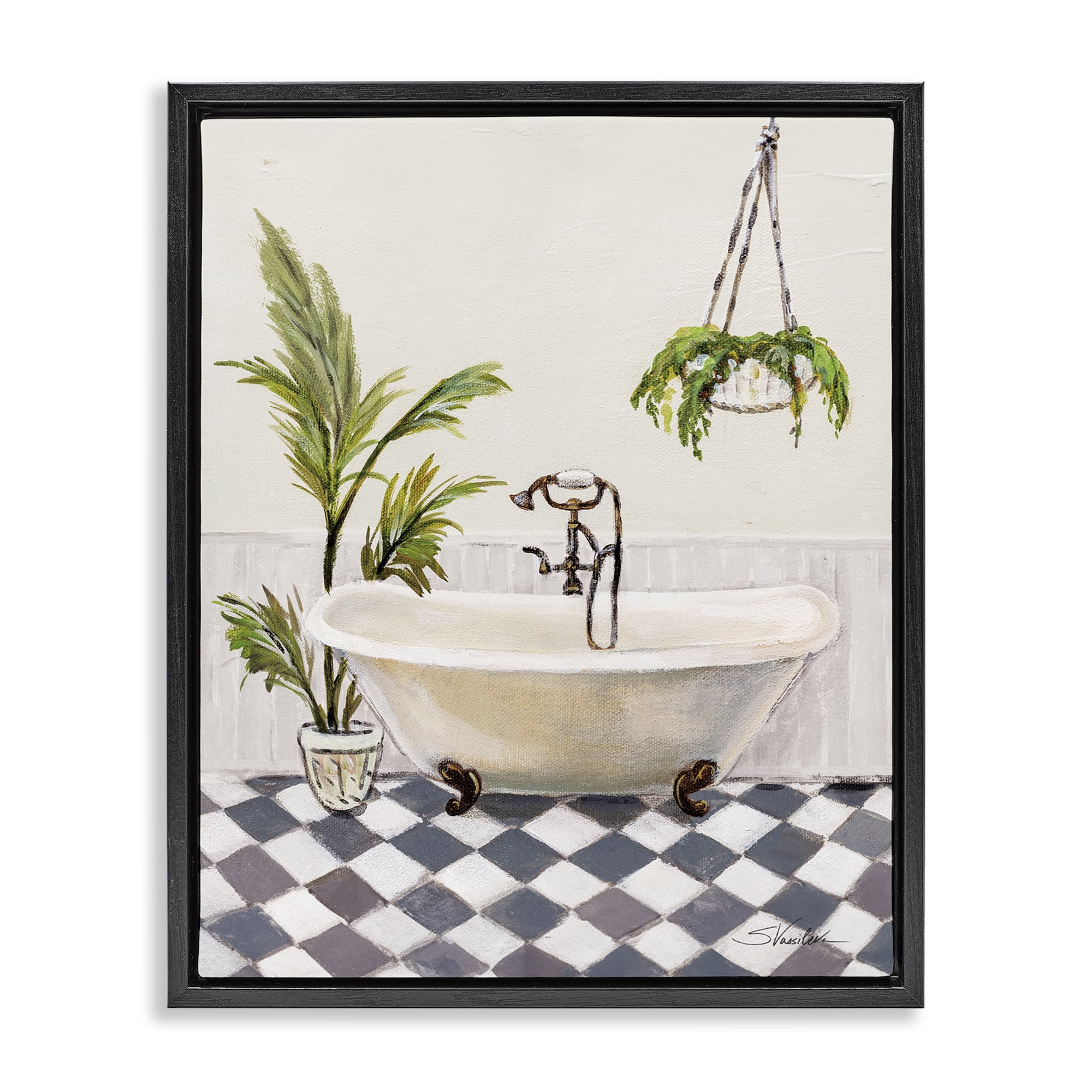Stupell Industries Crisp Cottage Bathroom Bath & Laundry Painting Black Floater Framed Canvas Art Print Wall Art, 25 x 31