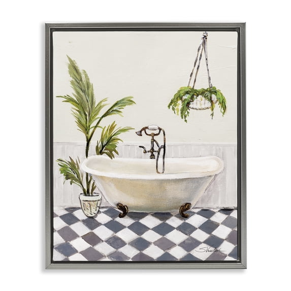 Stupell Industries Crisp Cottage Bathroom Bath & Laundry Painting Gray Floater Framed Canvas Art Print Wall Art, 17 x 21