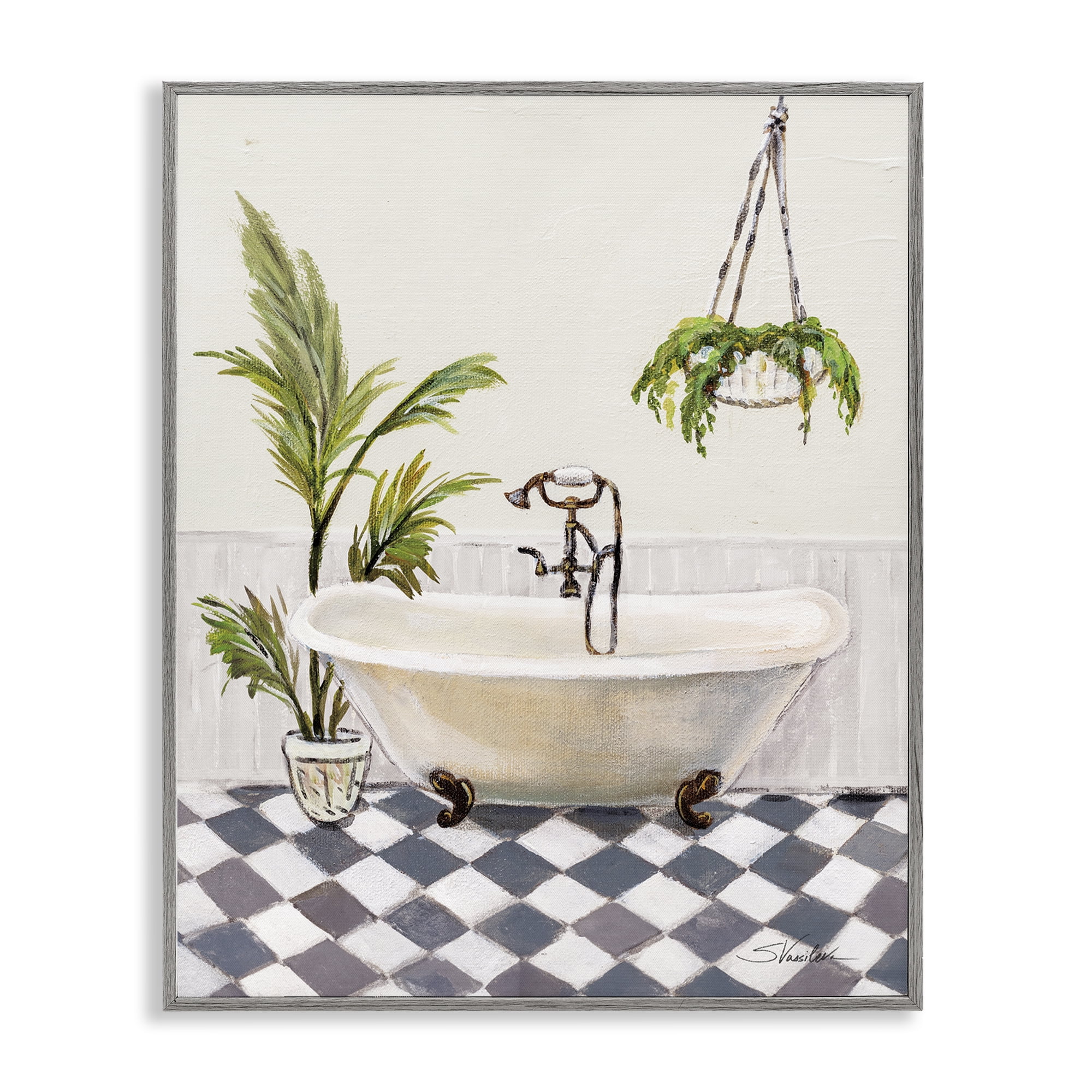 Stupell Industries Crisp Cottage Bathroom Bath & Laundry Painting Gray Framed Art Print Wall Art, 24 x 30