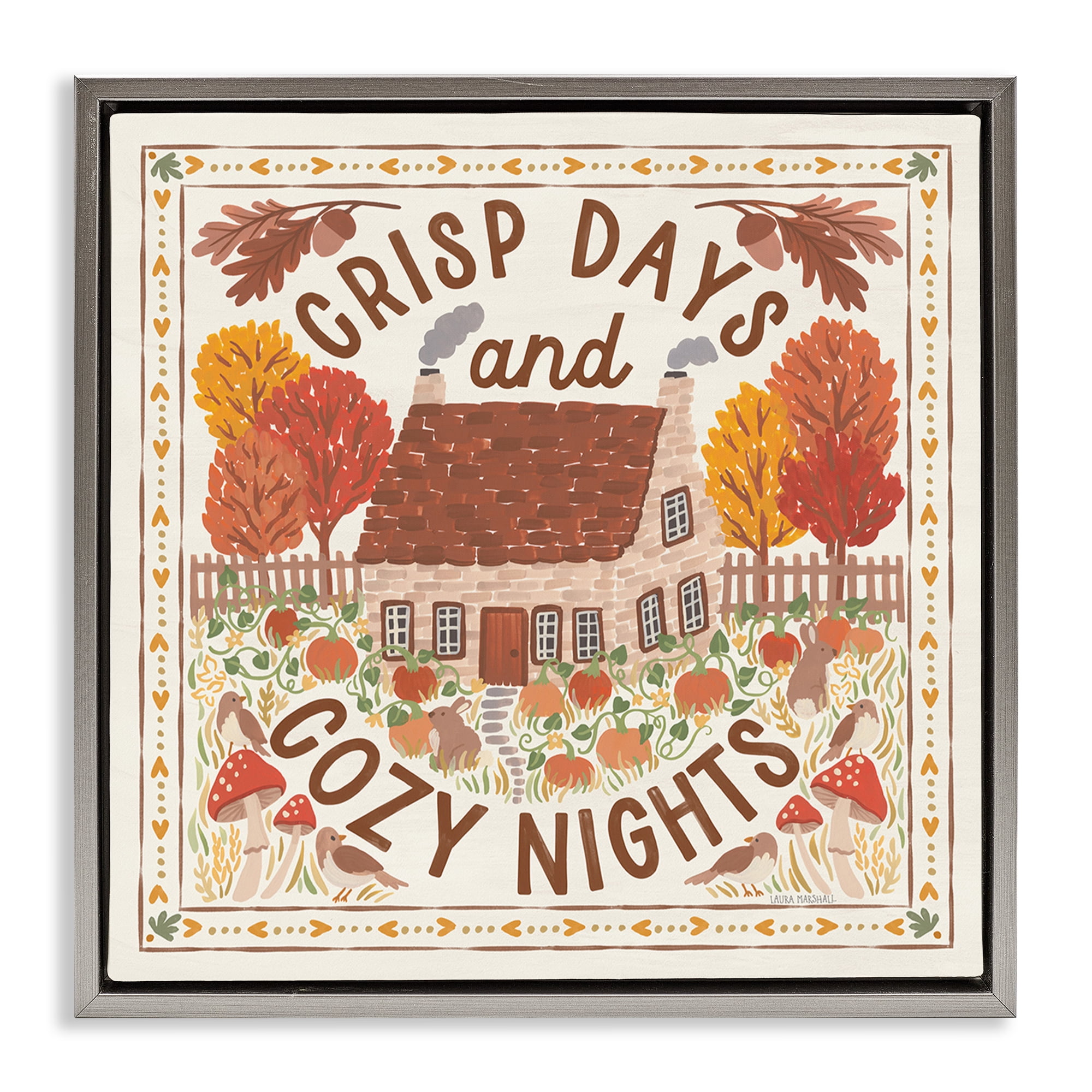 Stupell Industries Crisp Days & Cozy Nights Landscape Painting Gray Floater Framed Art Print Wall Art, 25 x 25
