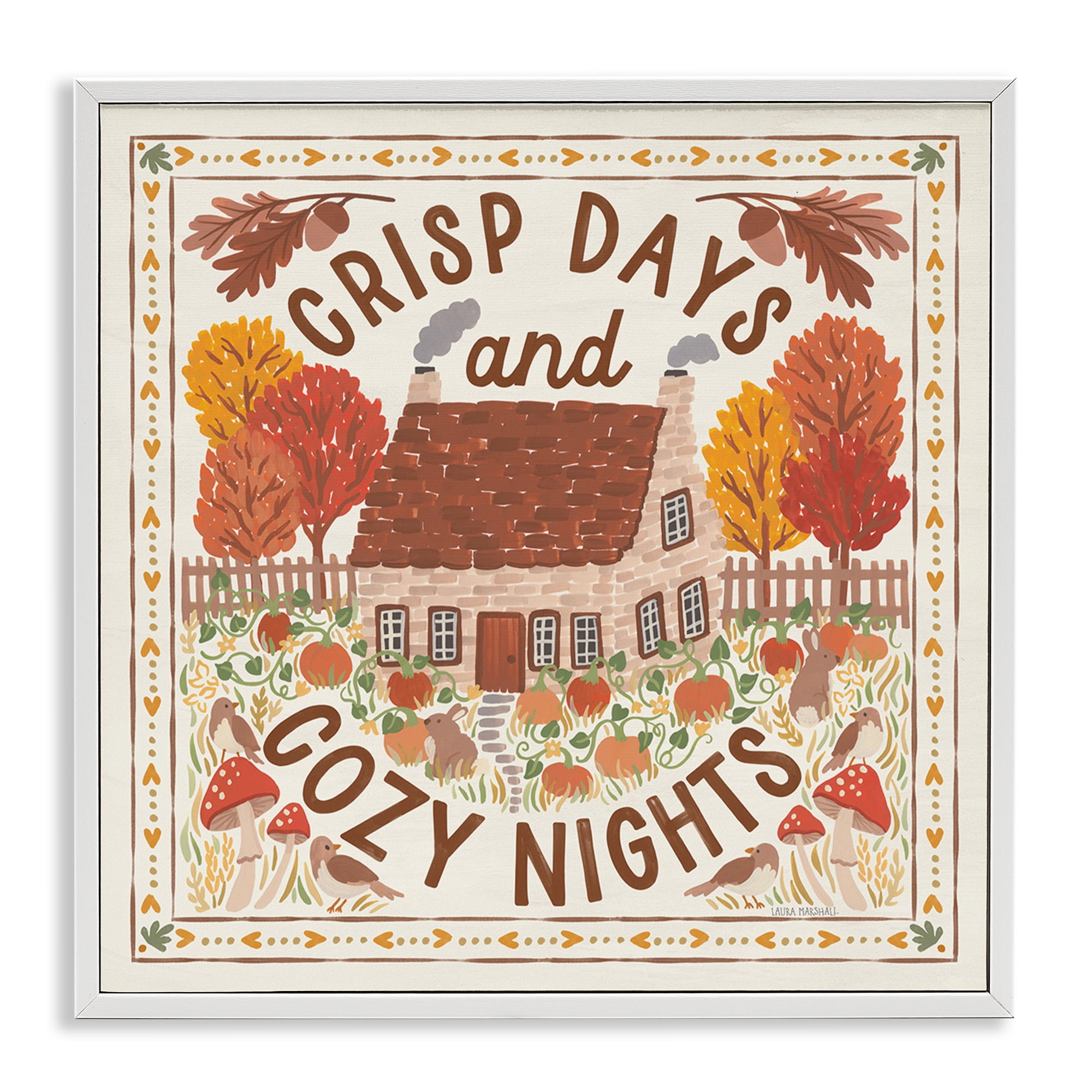 Stupell Industries Crisp Days & Cozy Nights Landscape Painting White Framed Art Print Wall Art, 17 x 17