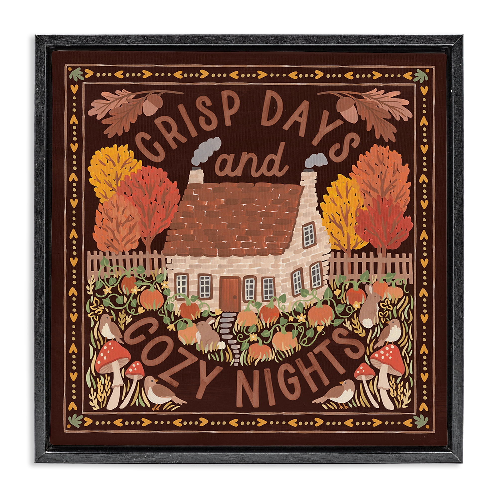 Stupell Industries Crisp Days Fall Phrase Landscape Painting Black Floater Framed Art Print Wall Art, 25 x 25