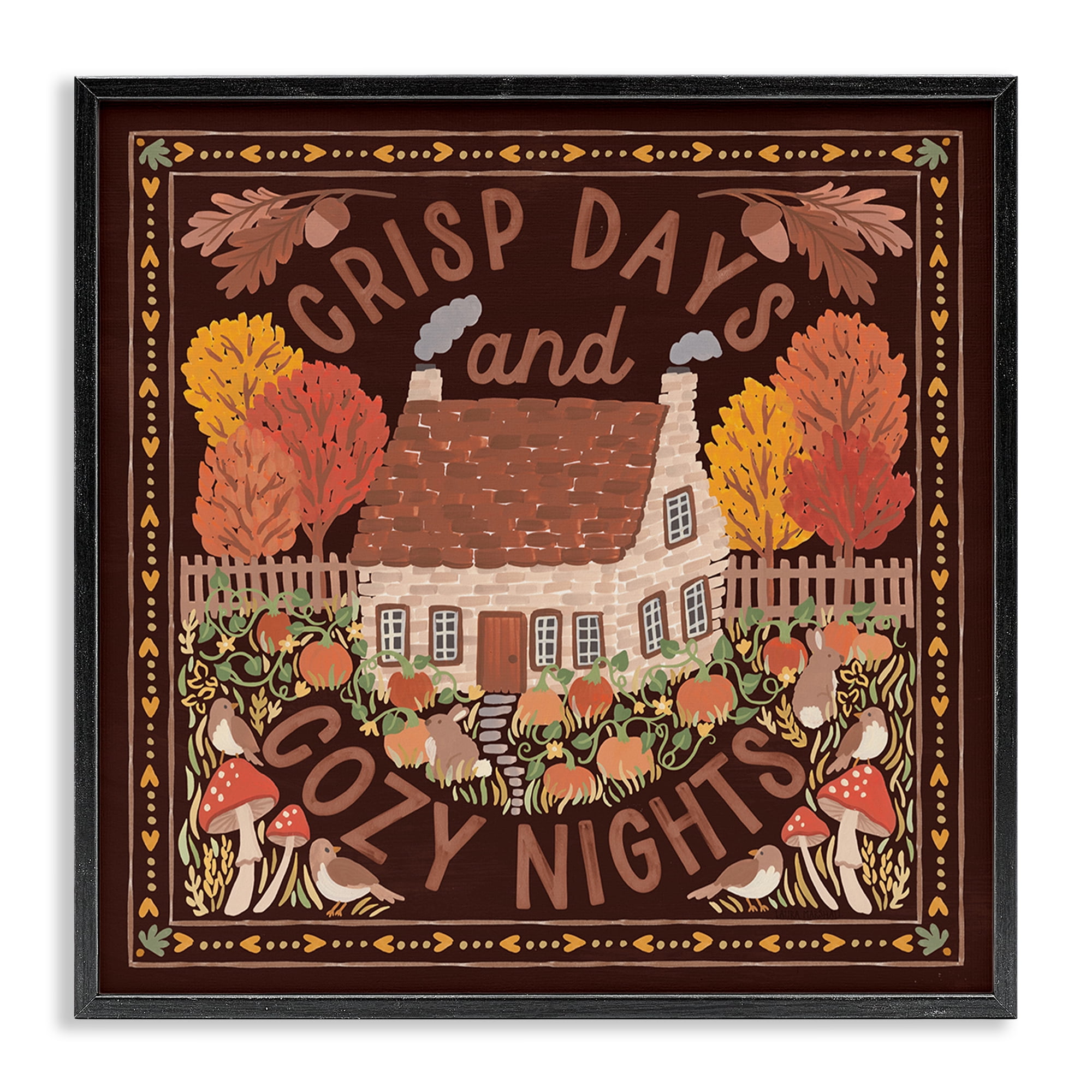 Stupell Industries Crisp Days Fall Phrase Landscape Painting Black Framed Art Print Wall Art, 12 x 12