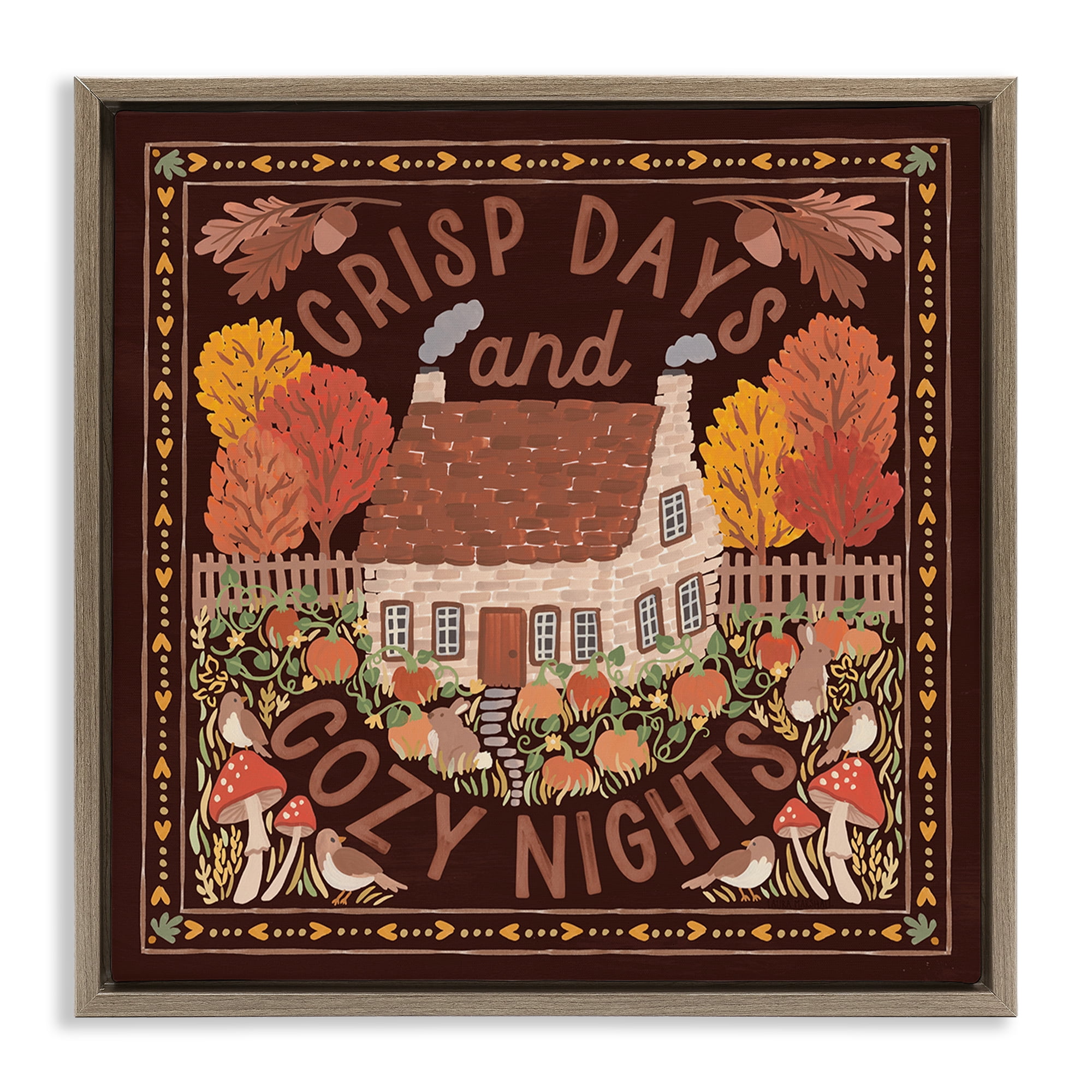 Stupell Industries Crisp Days Fall Phrase Landscape Painting Brown Floater Framed Art Print Wall Art, 18 x 18